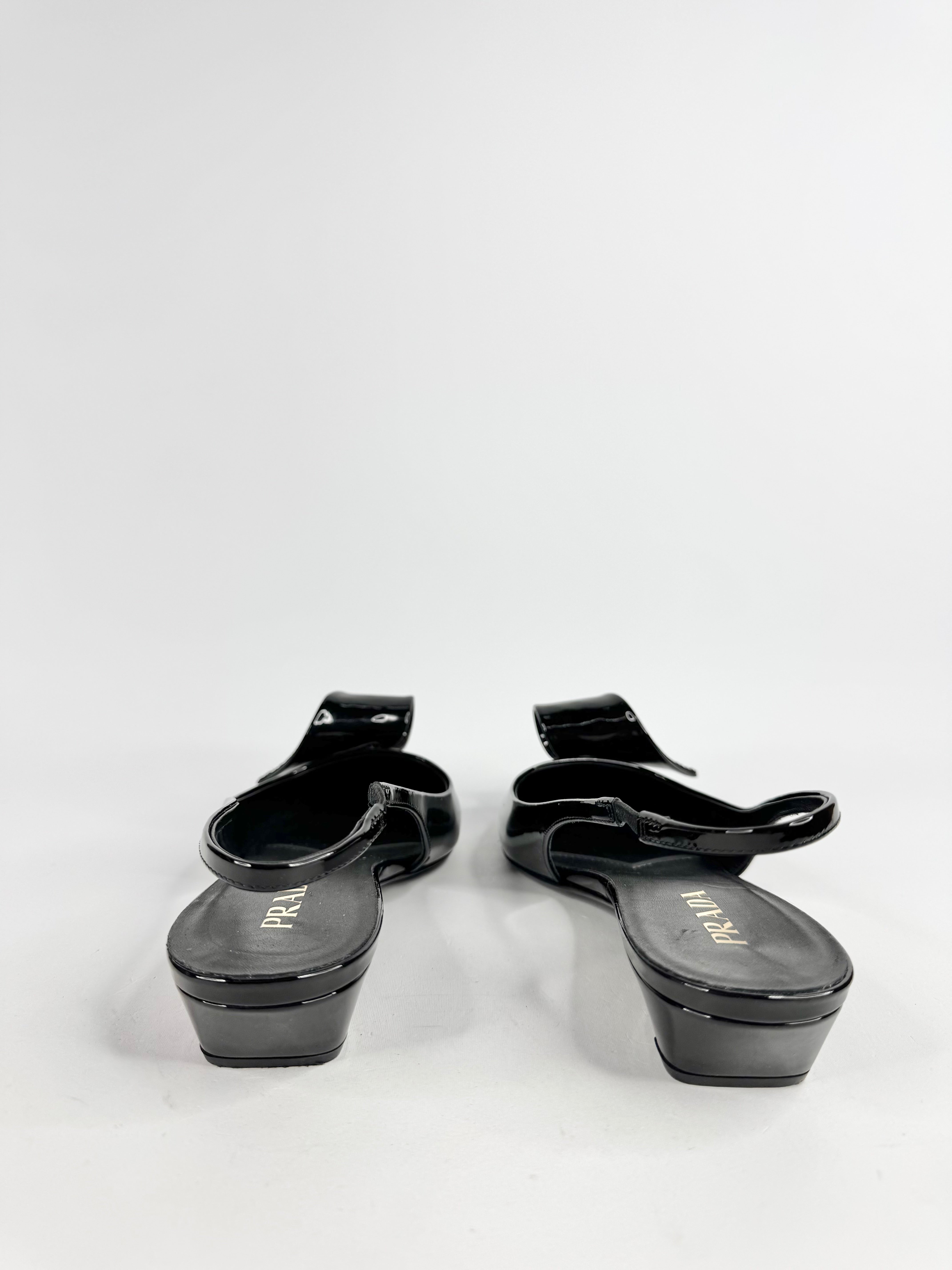 Prada Crystal Embellished Patent Leather Sling Backs - EU40