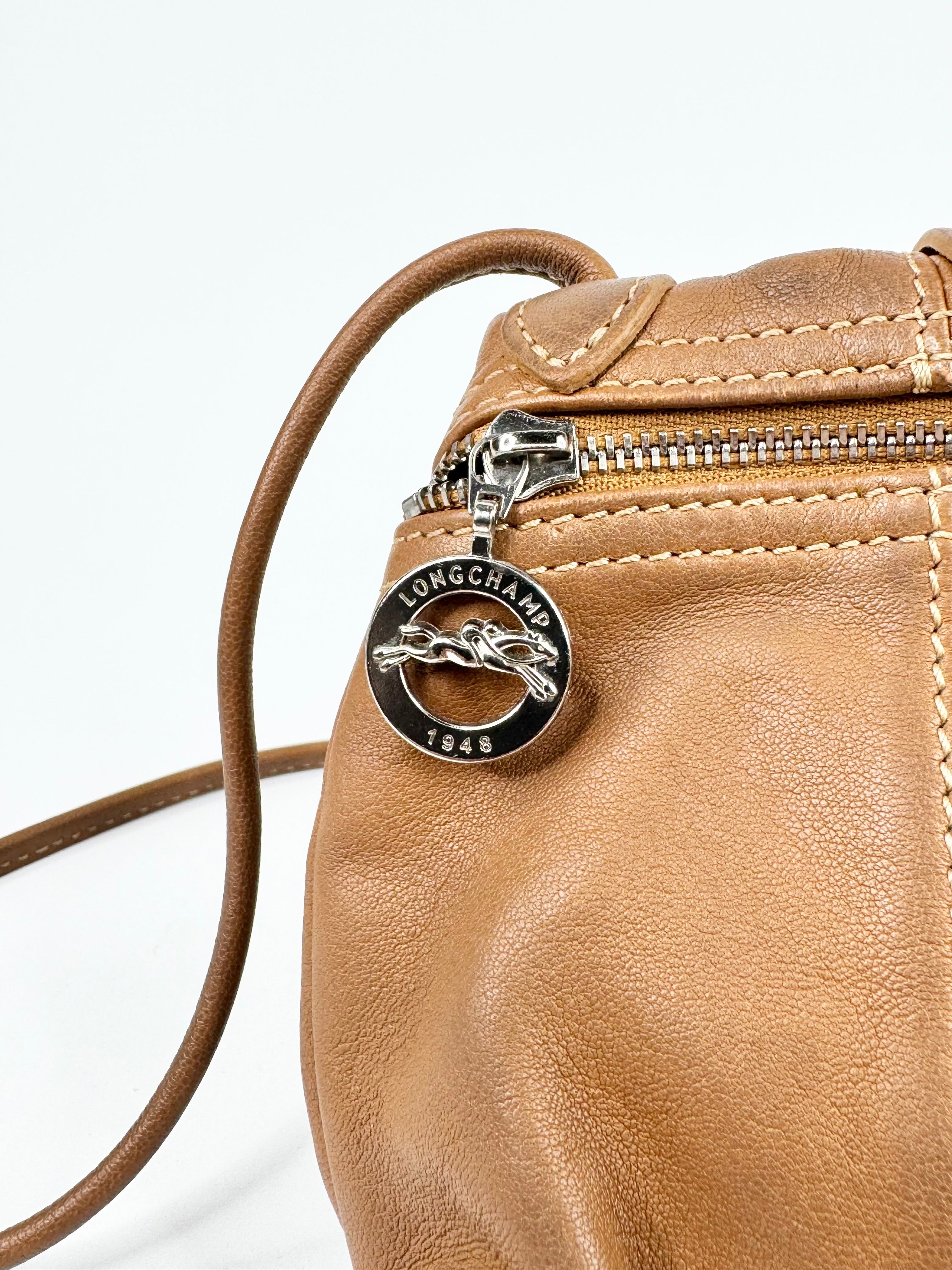 Longchamp Le Cuir Mini Tan Leather Cross Body Bag