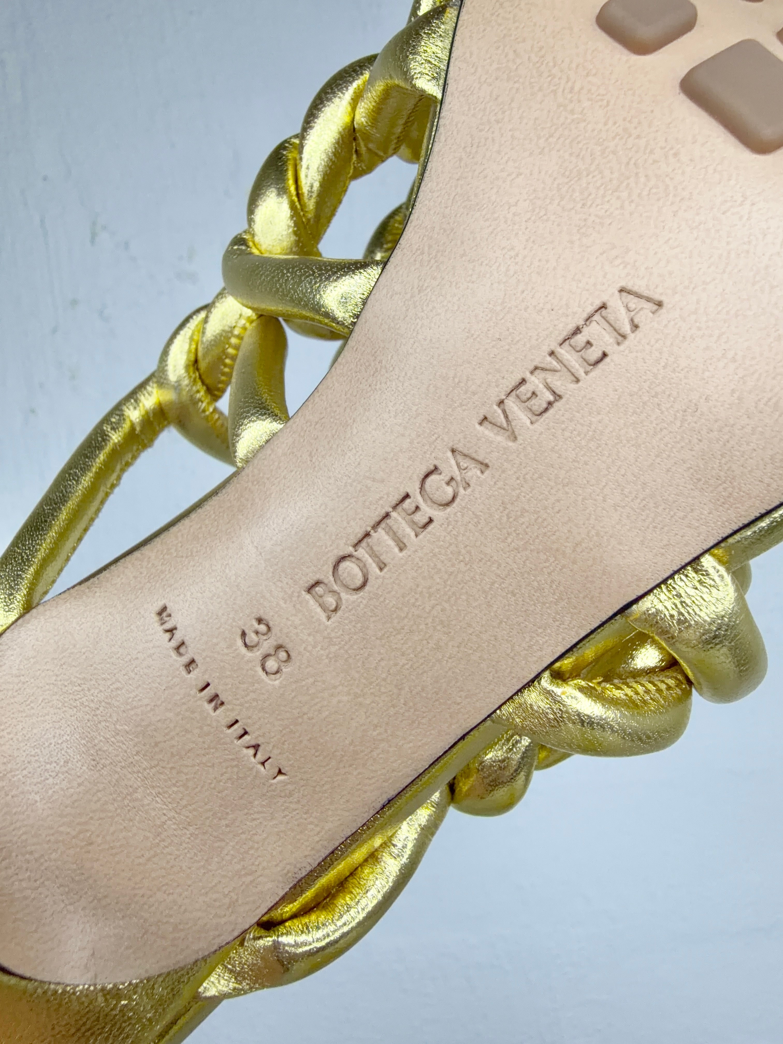 Bottega Veneta 'Reflection Gold Interwoven Stretch Mules - EU38