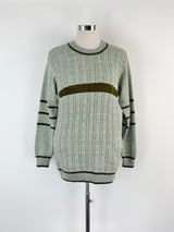 Hand-Made Wool Knit Sage Striped Sweater - AU12