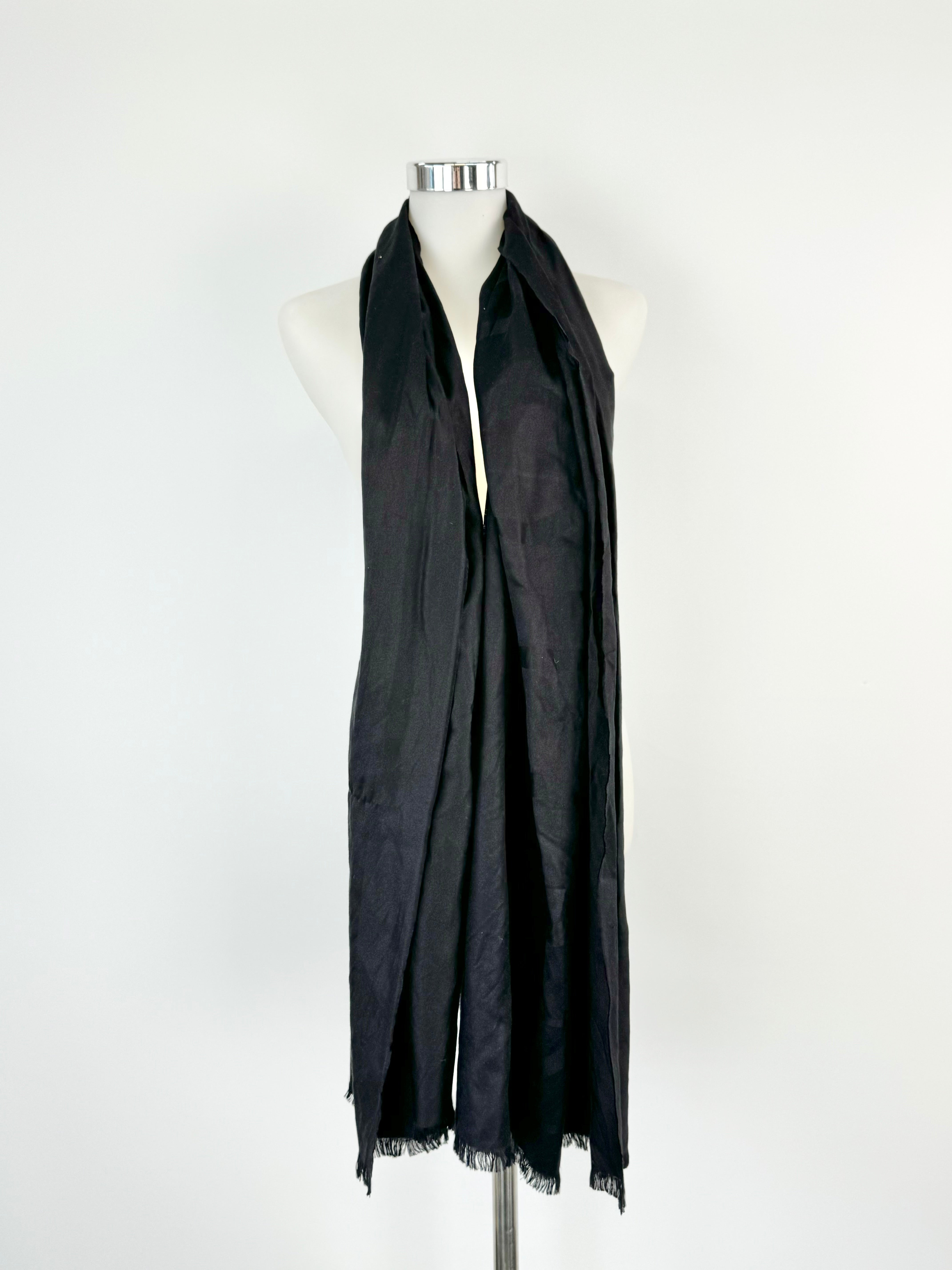 Oroton Black Silk Raw Hem Shawl