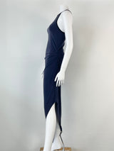 Bec + Bridge Navy Blue Ruched Waist Asymmetric Shift Dress - AU8