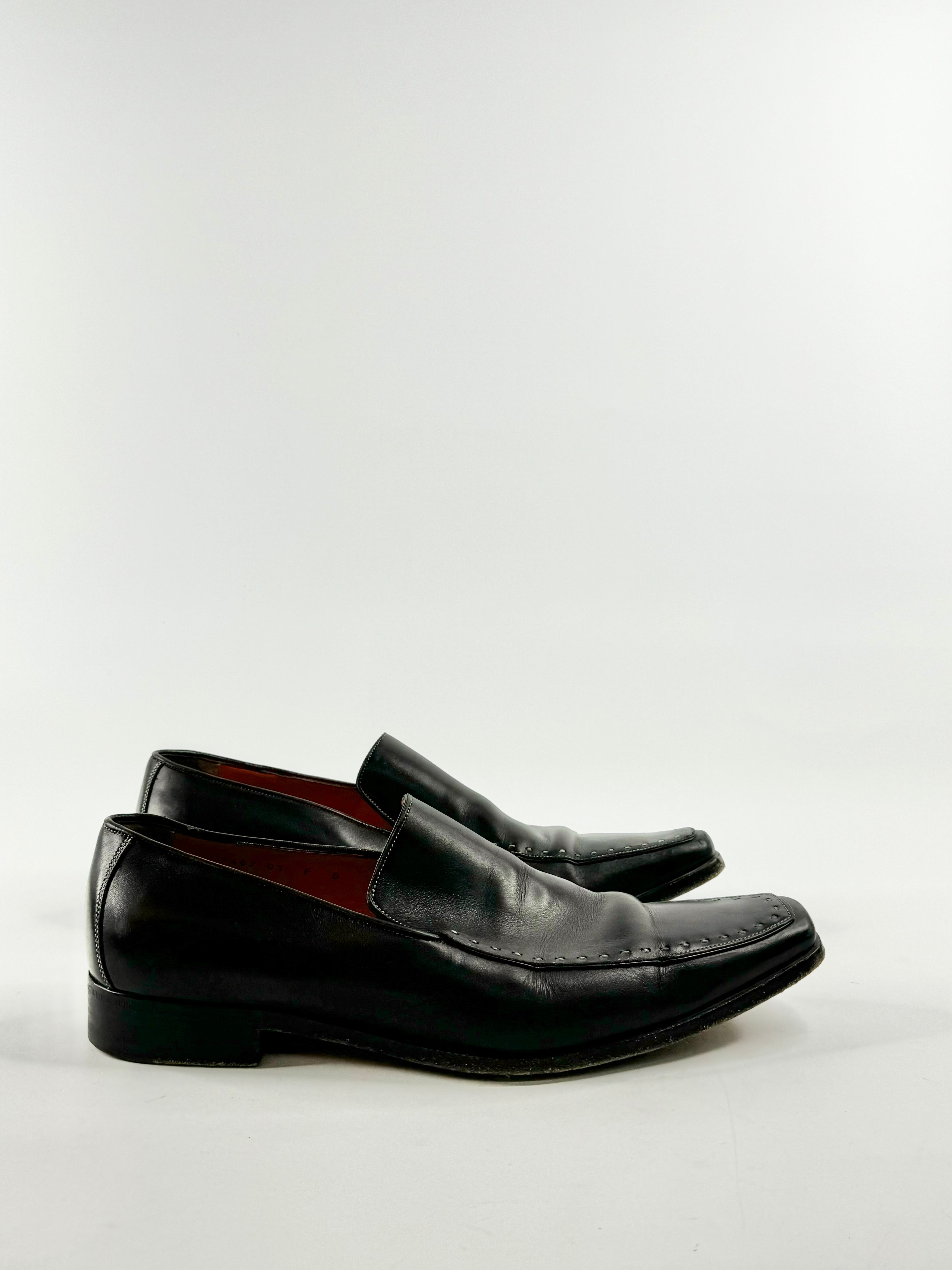 Black Elongated Grey Stitch Loafers - EU41