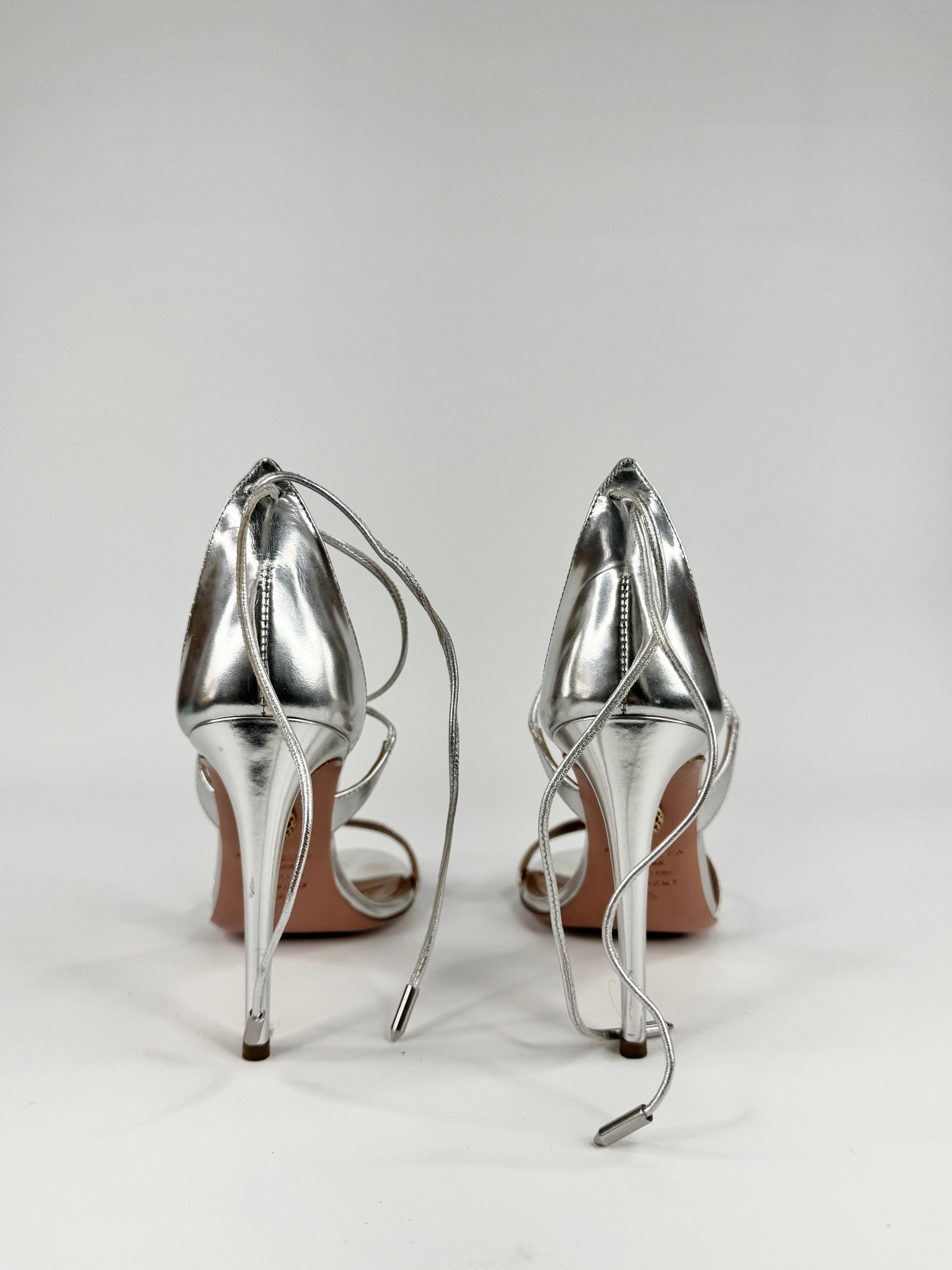 Aquazurra Silver Specchio ‘Linda’ Sleek Tie Stilettos - EU35
