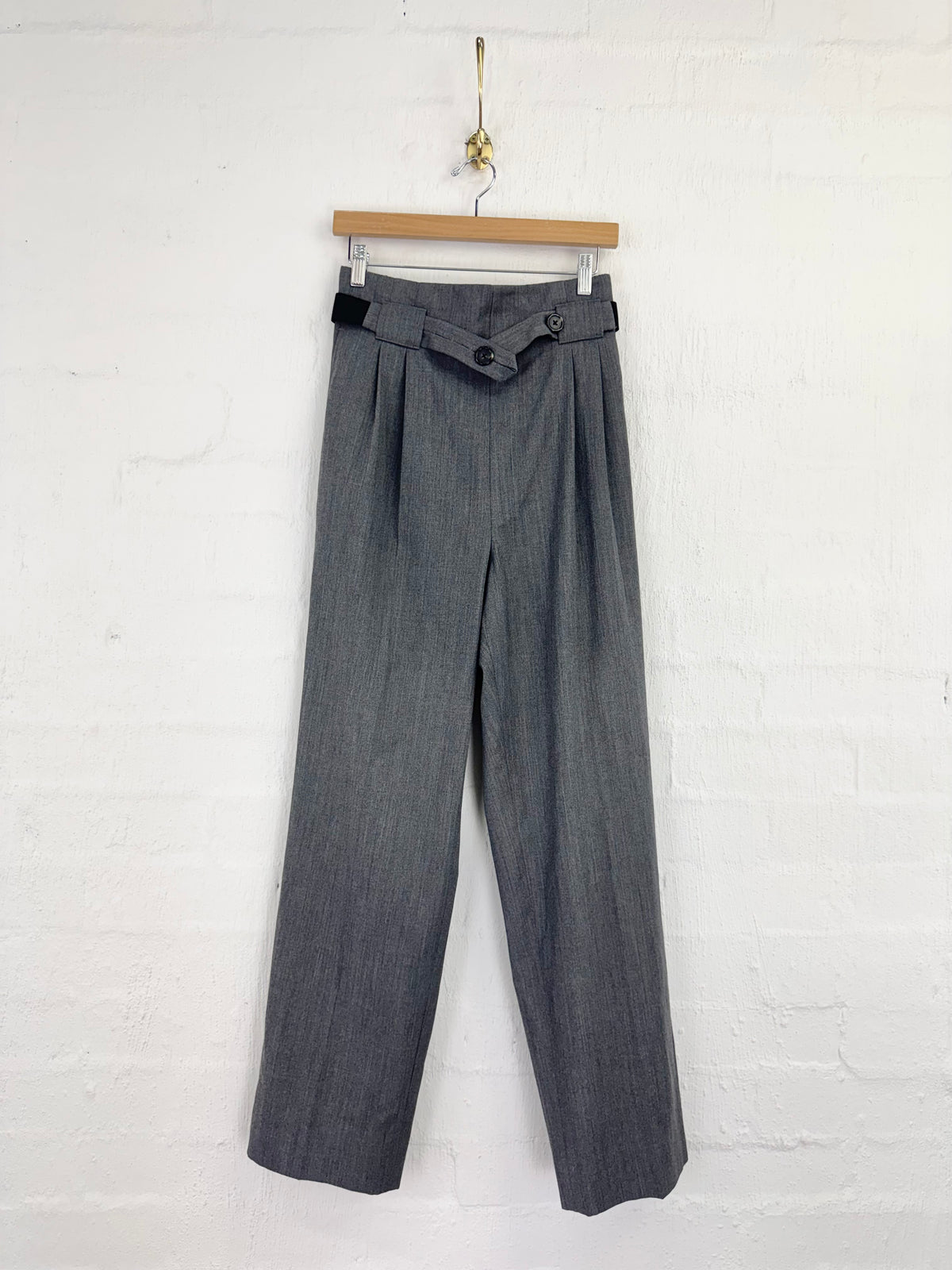 Helmut Lang Ash Grey Ruffled Waist Slacks - AU8