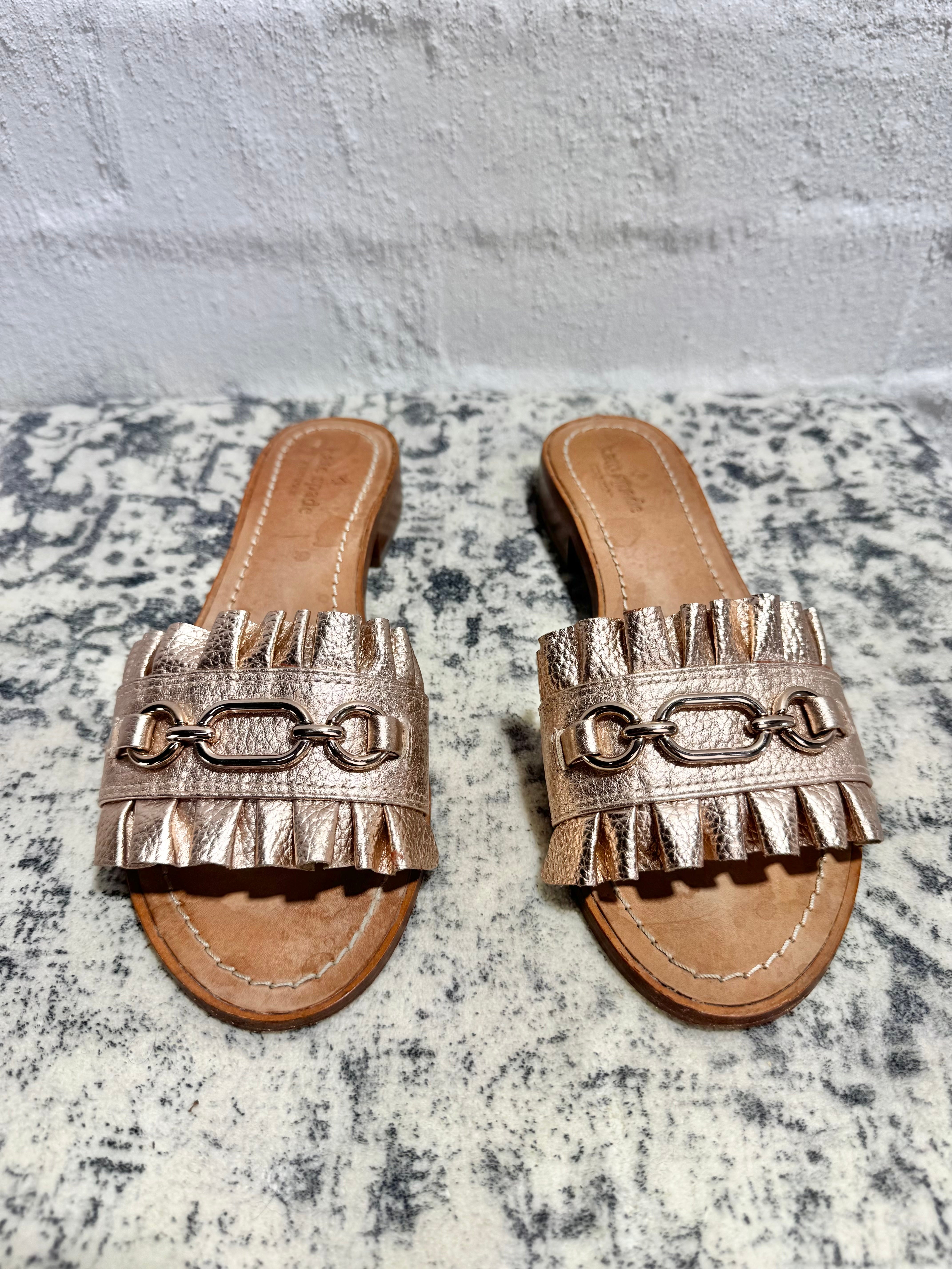 Kate Spade Rose Gold Frill Embellished Slides - EU42