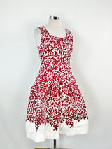 Oscar de la Renta P17 Red & White Pattern Cotton Midi Dress - AU12
