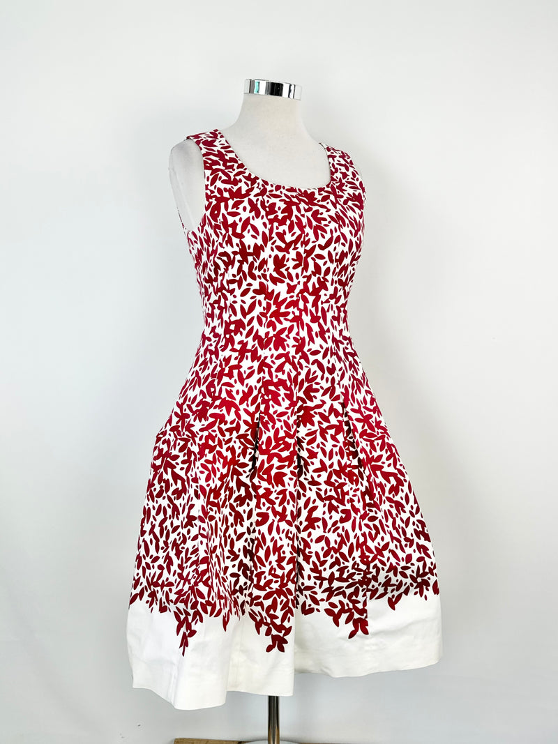 Oscar de la Renta P17 Red & White Pattern Cotton Midi Dress - AU12