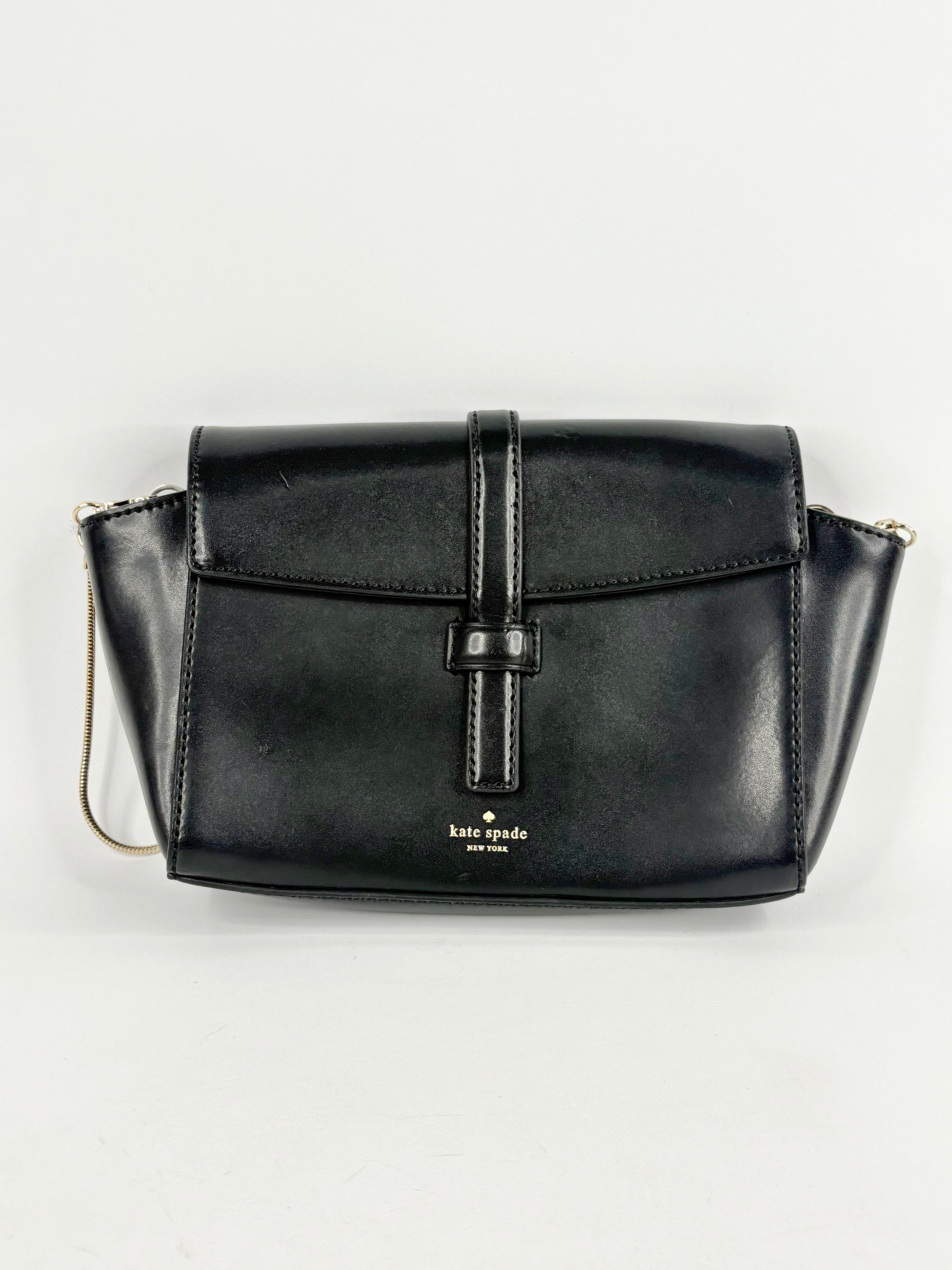Kate Spade Black Leather Envelope-Style Shoulder Bag