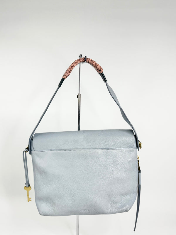 Fossil Cornflower Blue Grained Leather Shoulder Bag