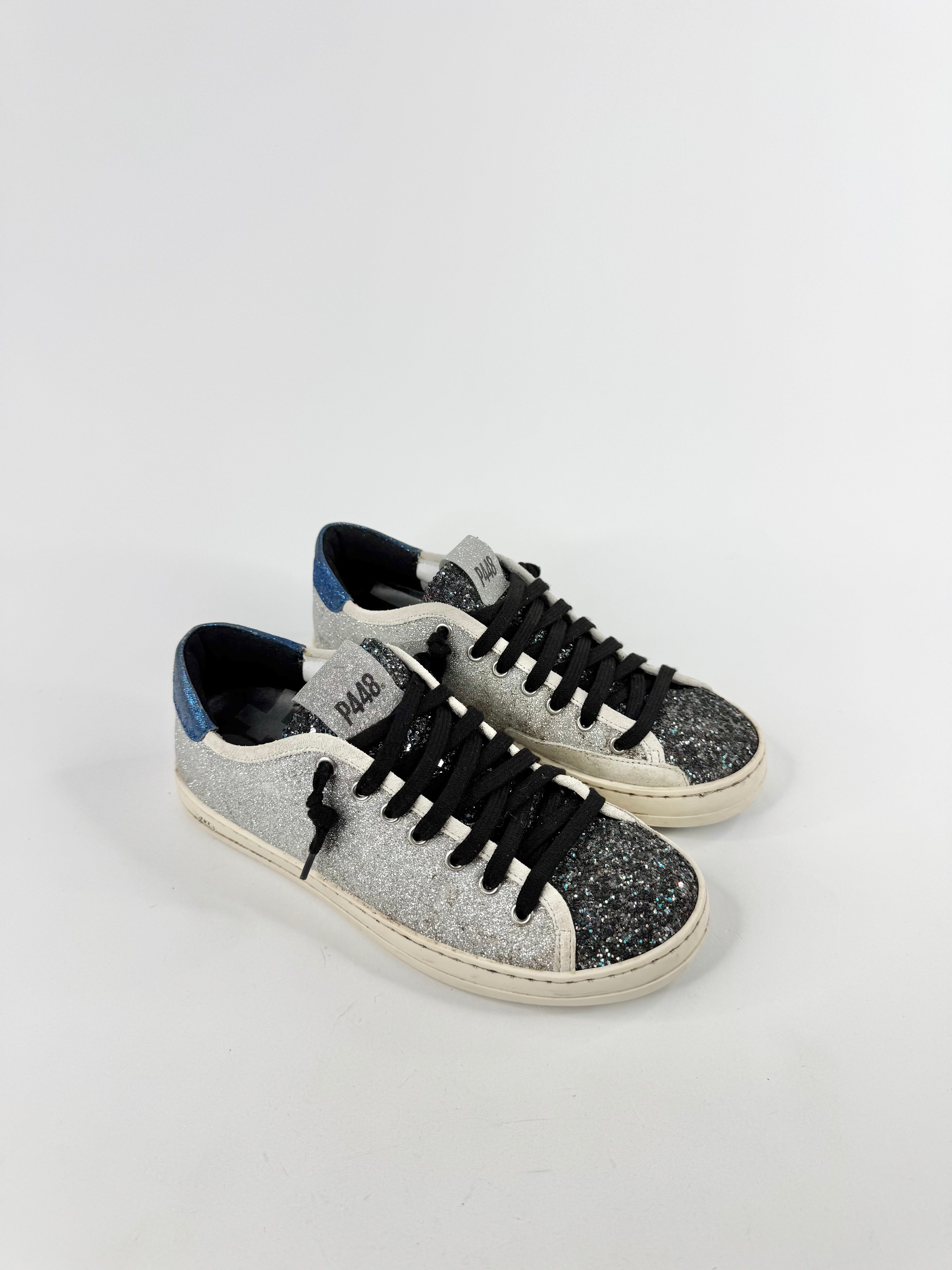 P448 Silver & Blue Glitter Sneakers - EU37