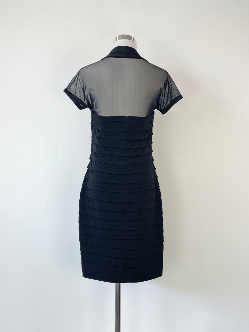 Maggy London Black Layered Panel Midi Dress - AU6/8