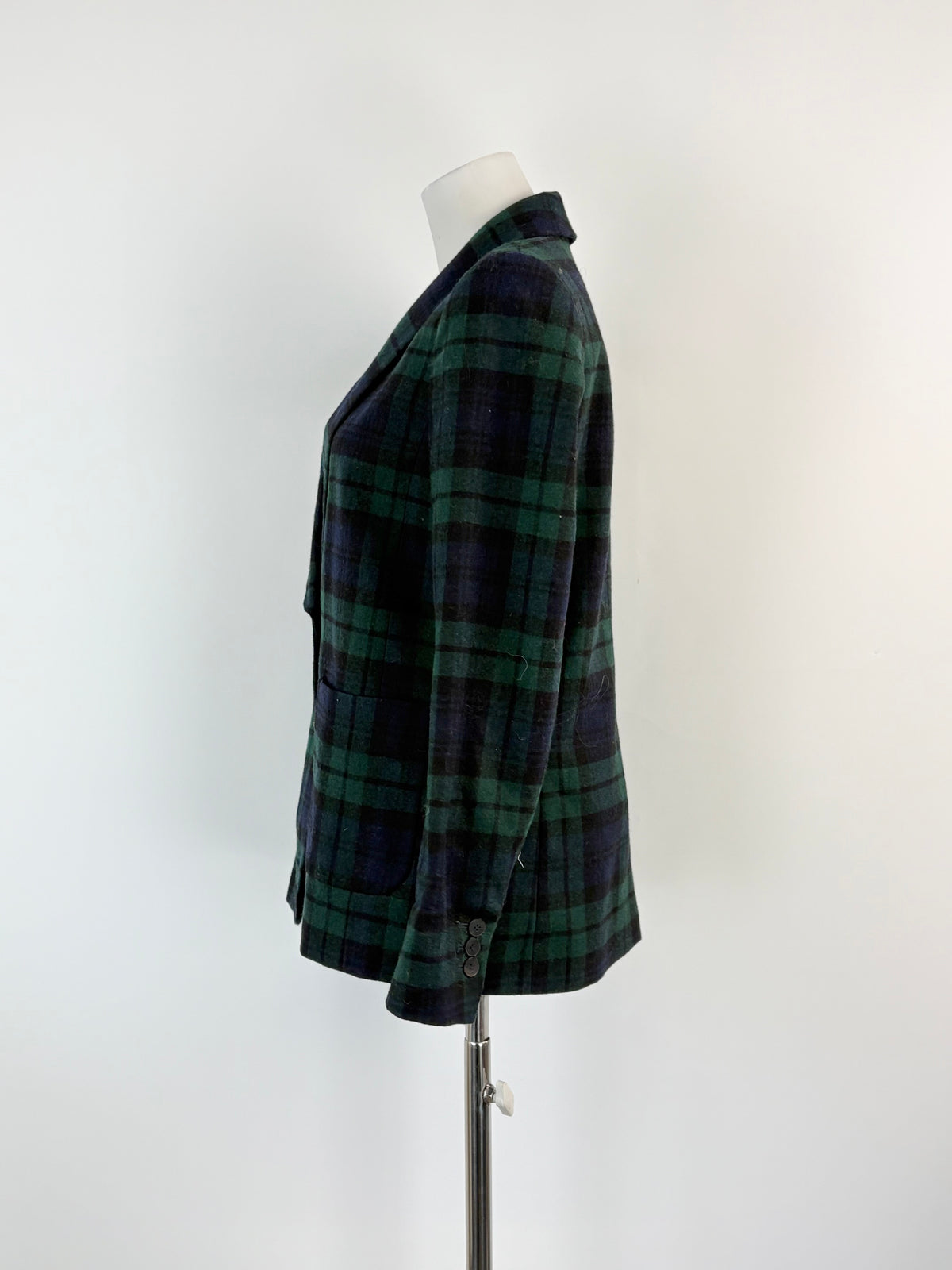 Sézane Navy Tartan 'Christie' Double-Breasted Blazer - AU8