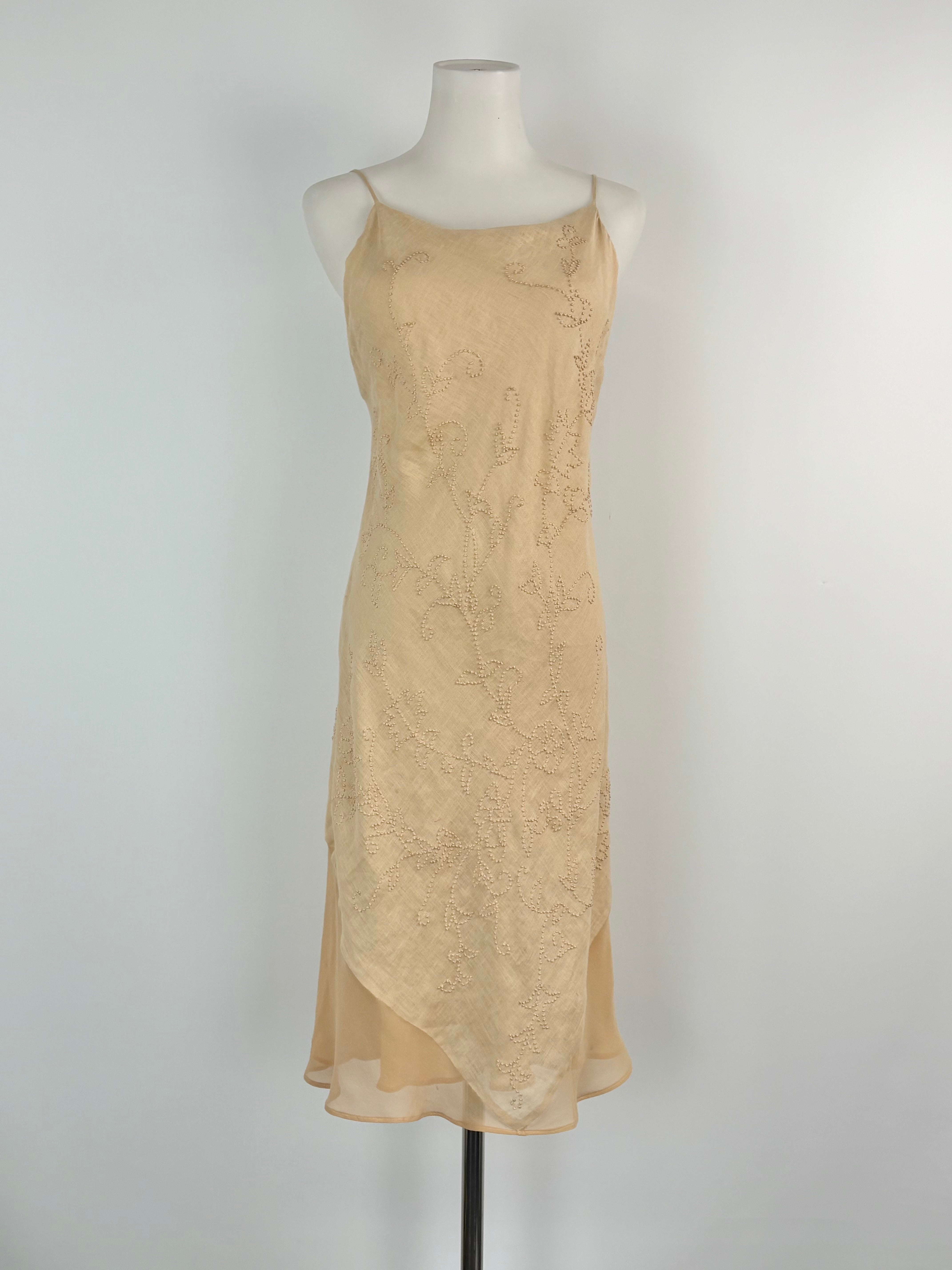Alberta Ferretti Sandy Beige Linen Layered Strap Dress - AU8/10