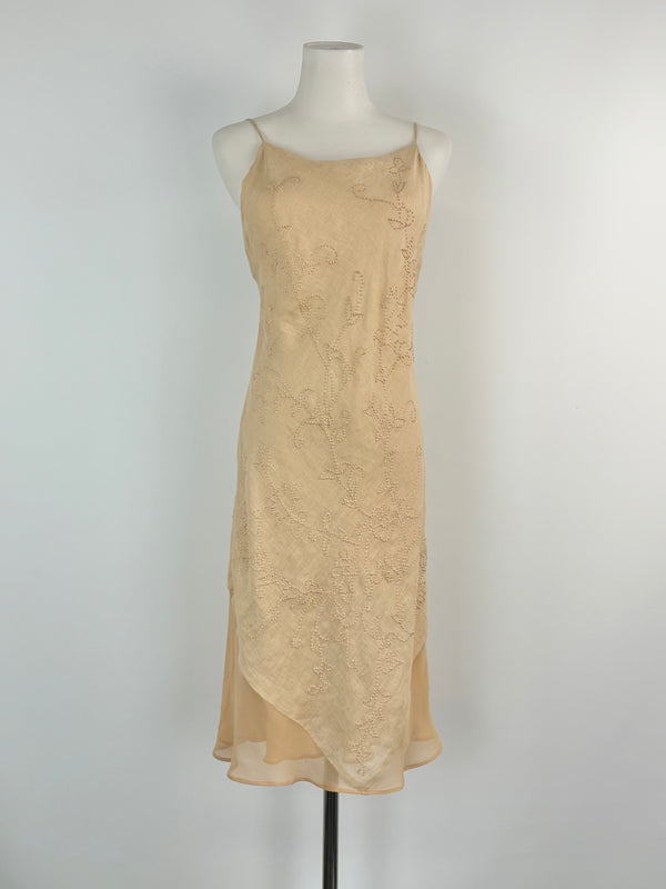 Alberta Ferretti Sandy Beige Linen Layered Strap Dress - AU8/10