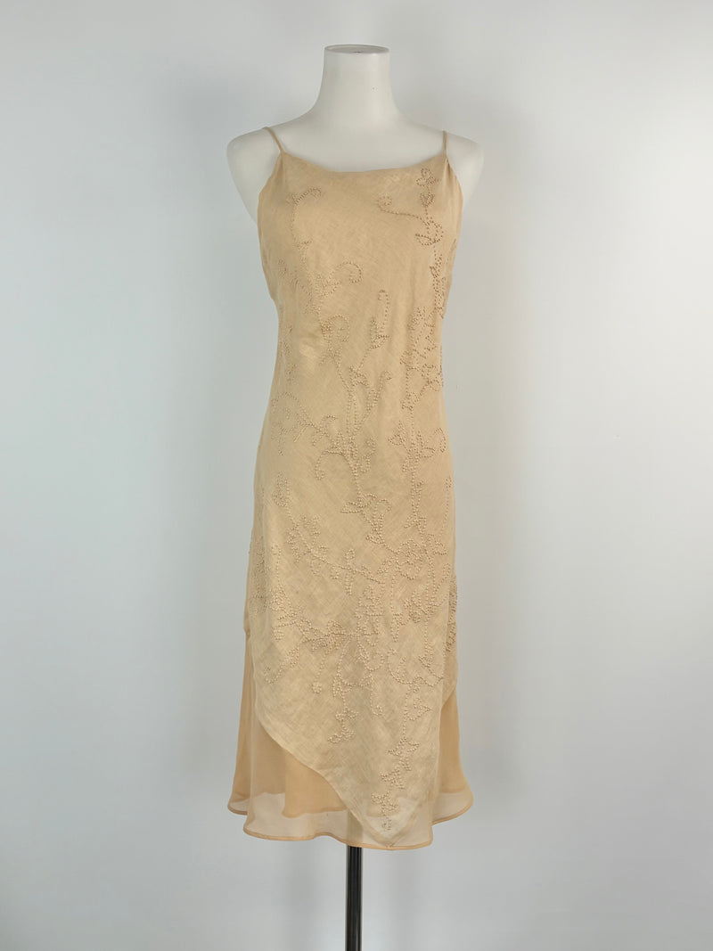 Alberta Ferretti Sandy Beige Linen Layered Strap Dress - AU8/10