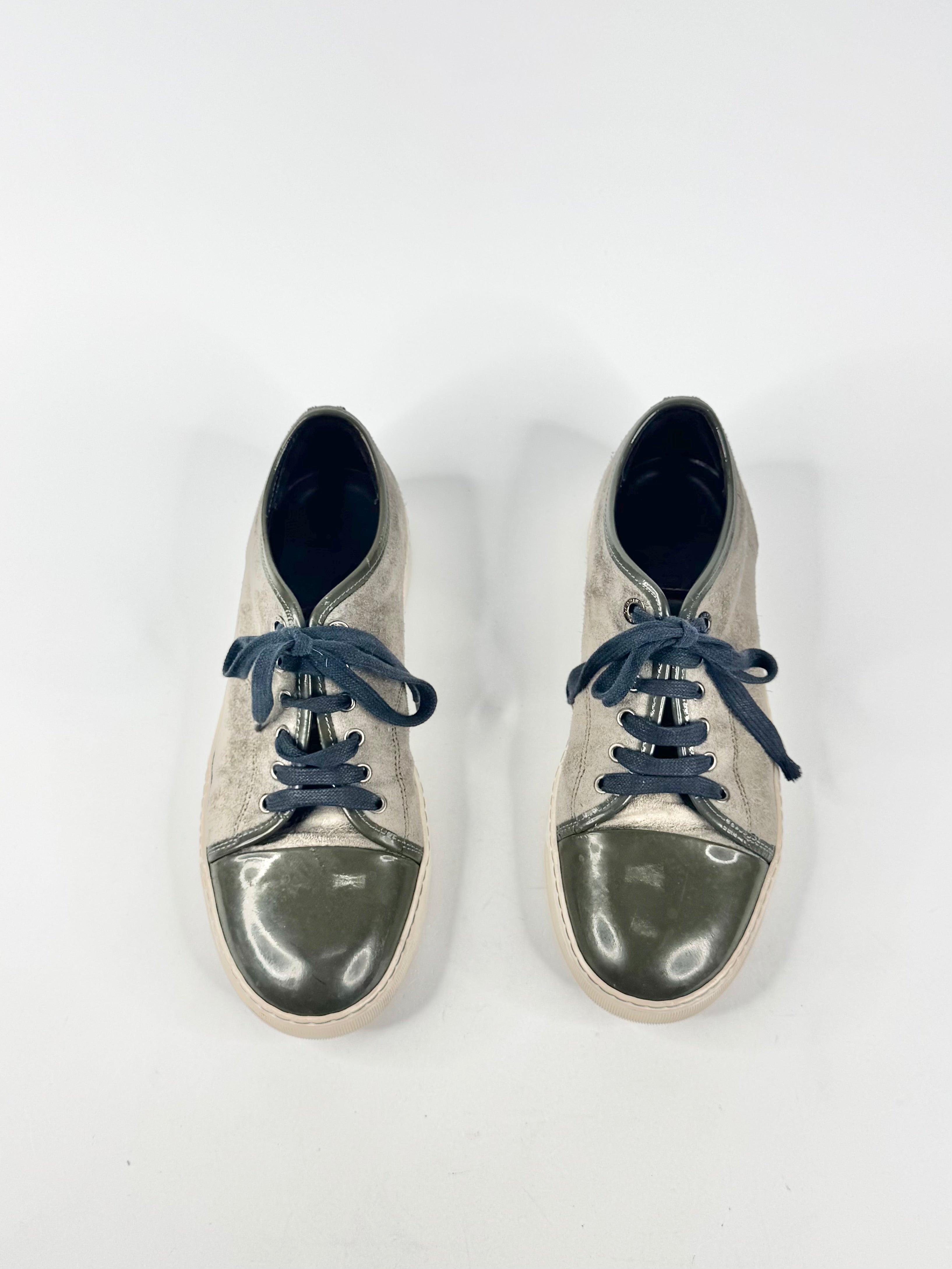 Lanvin Suede & Patent Leather Ash & Olive Sneakers - EU41