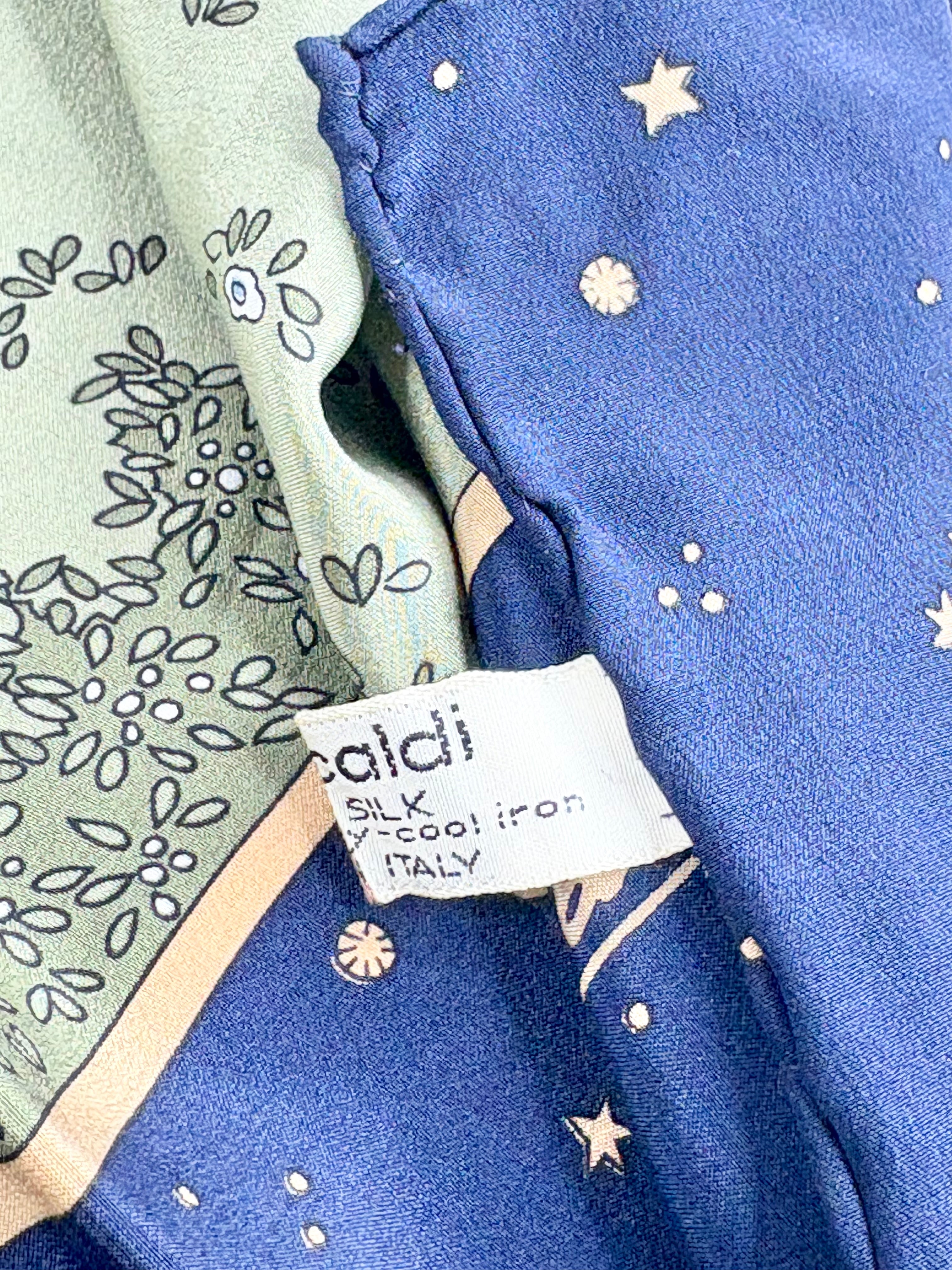 Pancaldi Vintage Blue Village Scene Silk Scarf