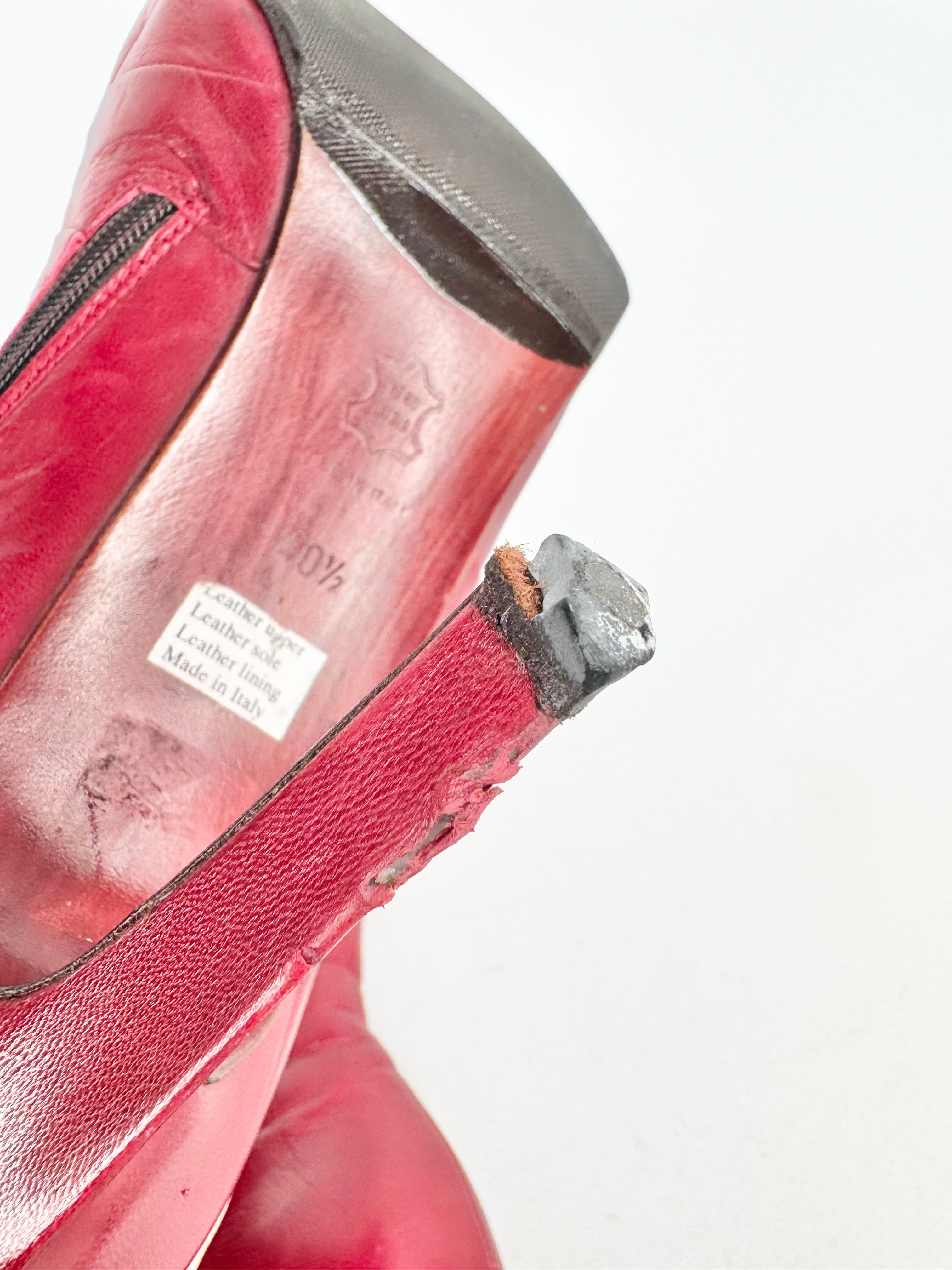 Michal Perry Cherry Red Leather Stiletto Boots - EU41.5