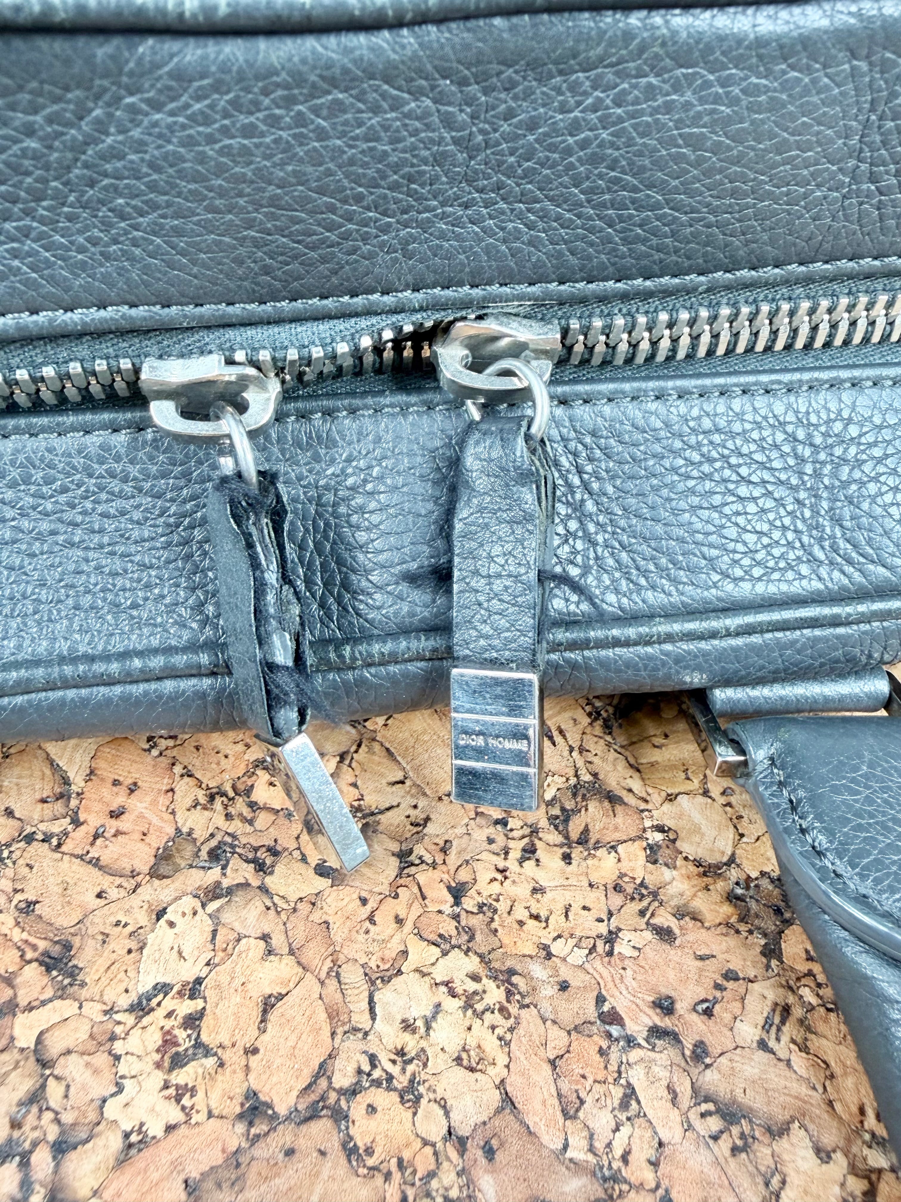 Vintage Christian Dior Homme Ash Grey Grained Leather Briefcase