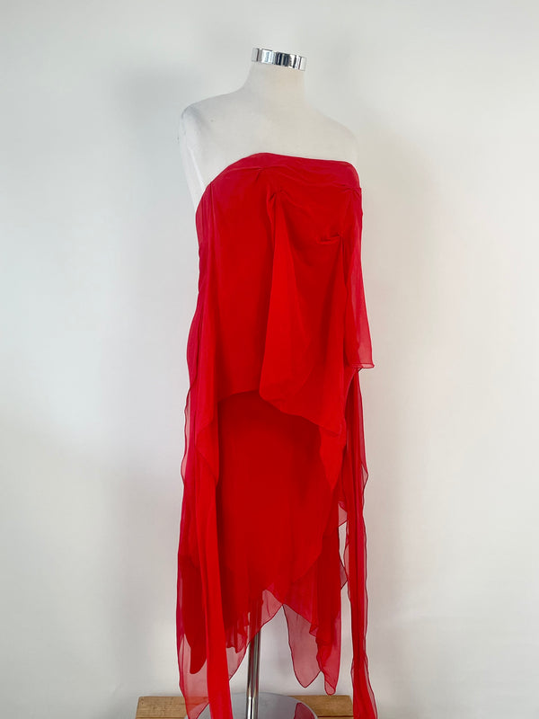 Jenny Bannister Scarlet Red Silk Strapless Dress - AU12/14