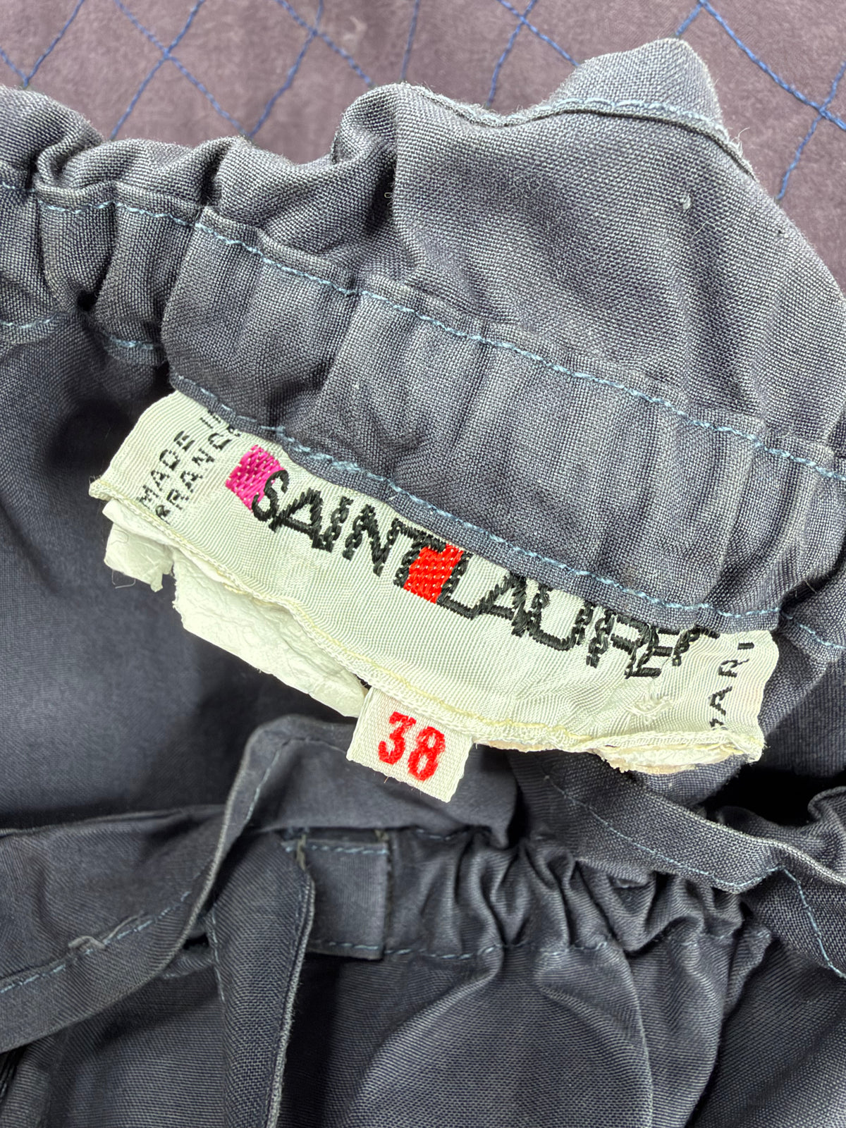 Vintage Yves Saint Laurent Rive Gauche Grey & Purple Diamont Stitch Drawstring Skirt - AU10/12