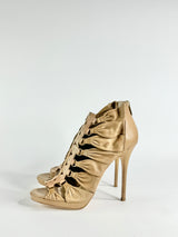 Jimmy Choo 'Ember' Snakeskin & Beige Stiletto Peep Toes - EU41