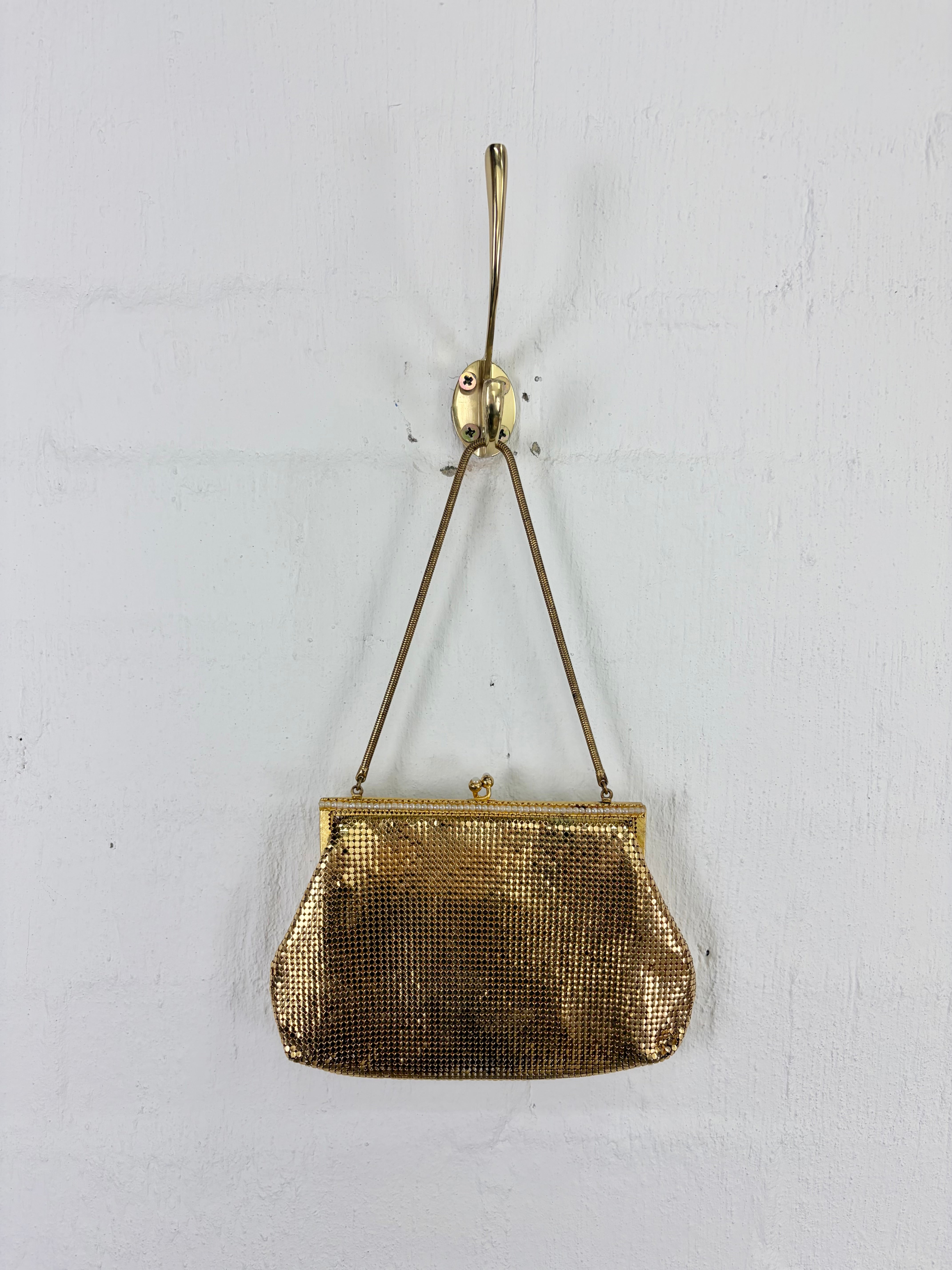 Vintage West German Metallic Gold Metal Mesh Evening Bag