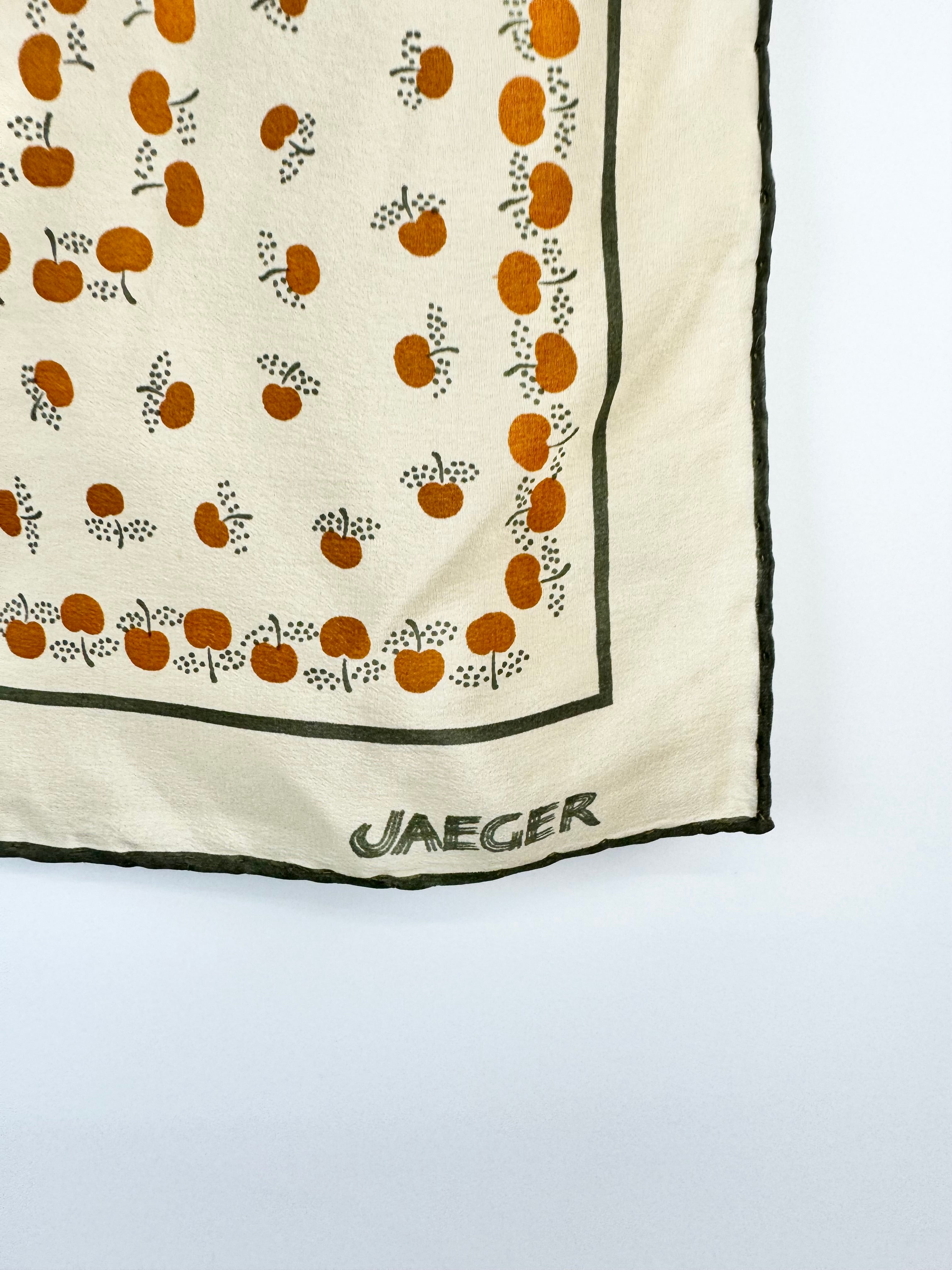 Vintage Jaeger Cream Apple Patterned Silk Scarf