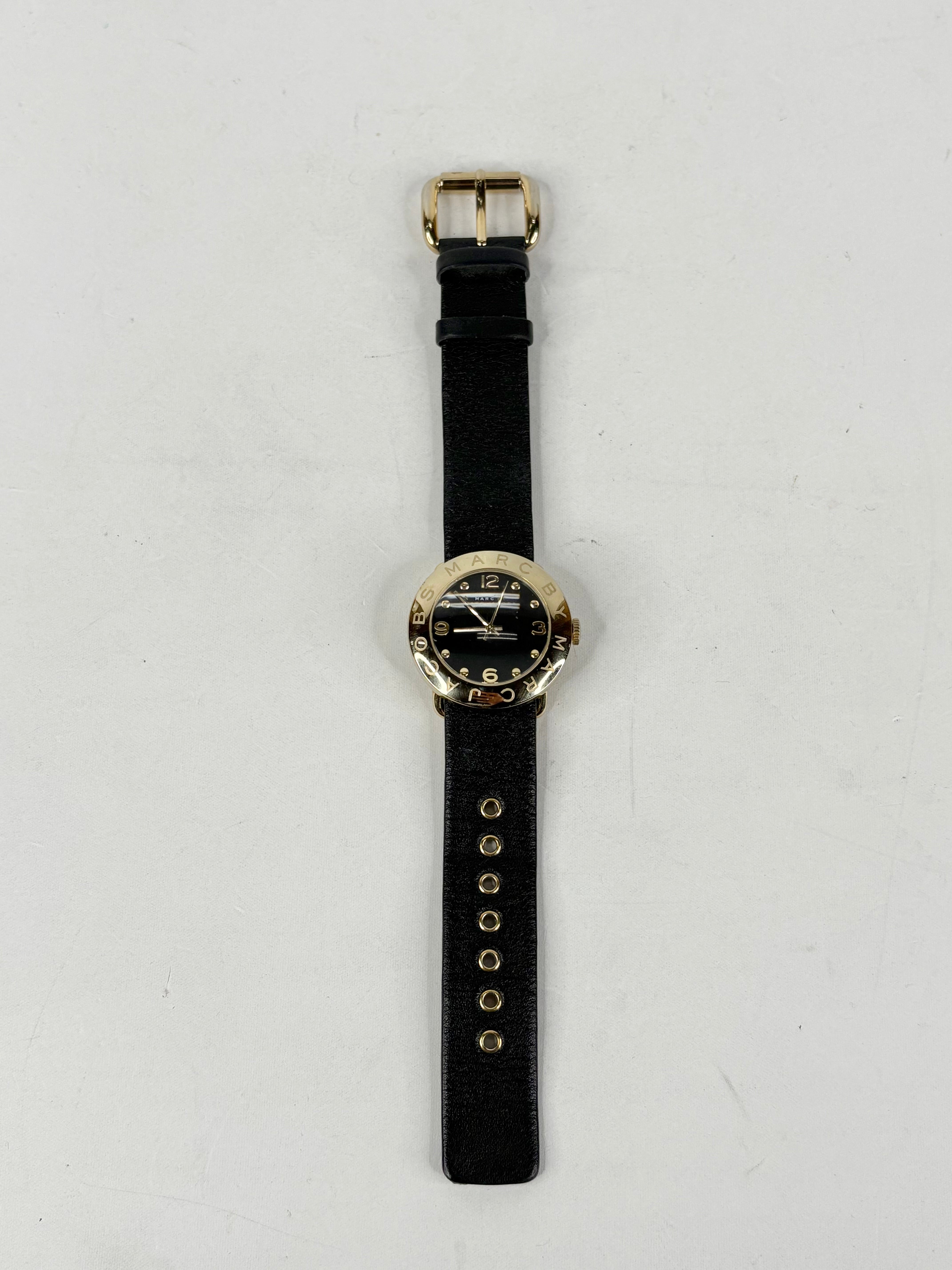 Marc by Marc Jacobs Amy Black Leather & Yellow Gold Watch