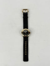 Marc by Marc Jacobs Amy Black Leather & Yellow Gold Watch