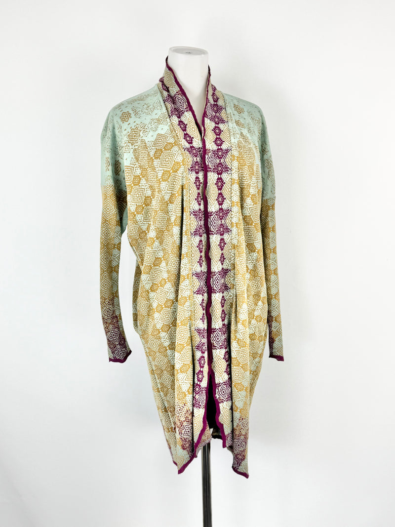 Catherine Andre Deep Gold & Aqua Waterfall Knitwear Cardigan - AU8