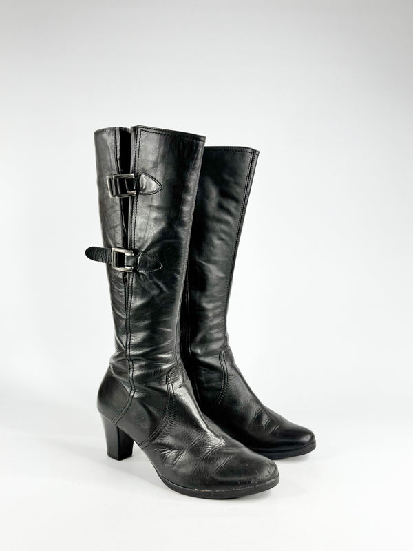 Gabor Black Leather Heeled Boots - 5.5