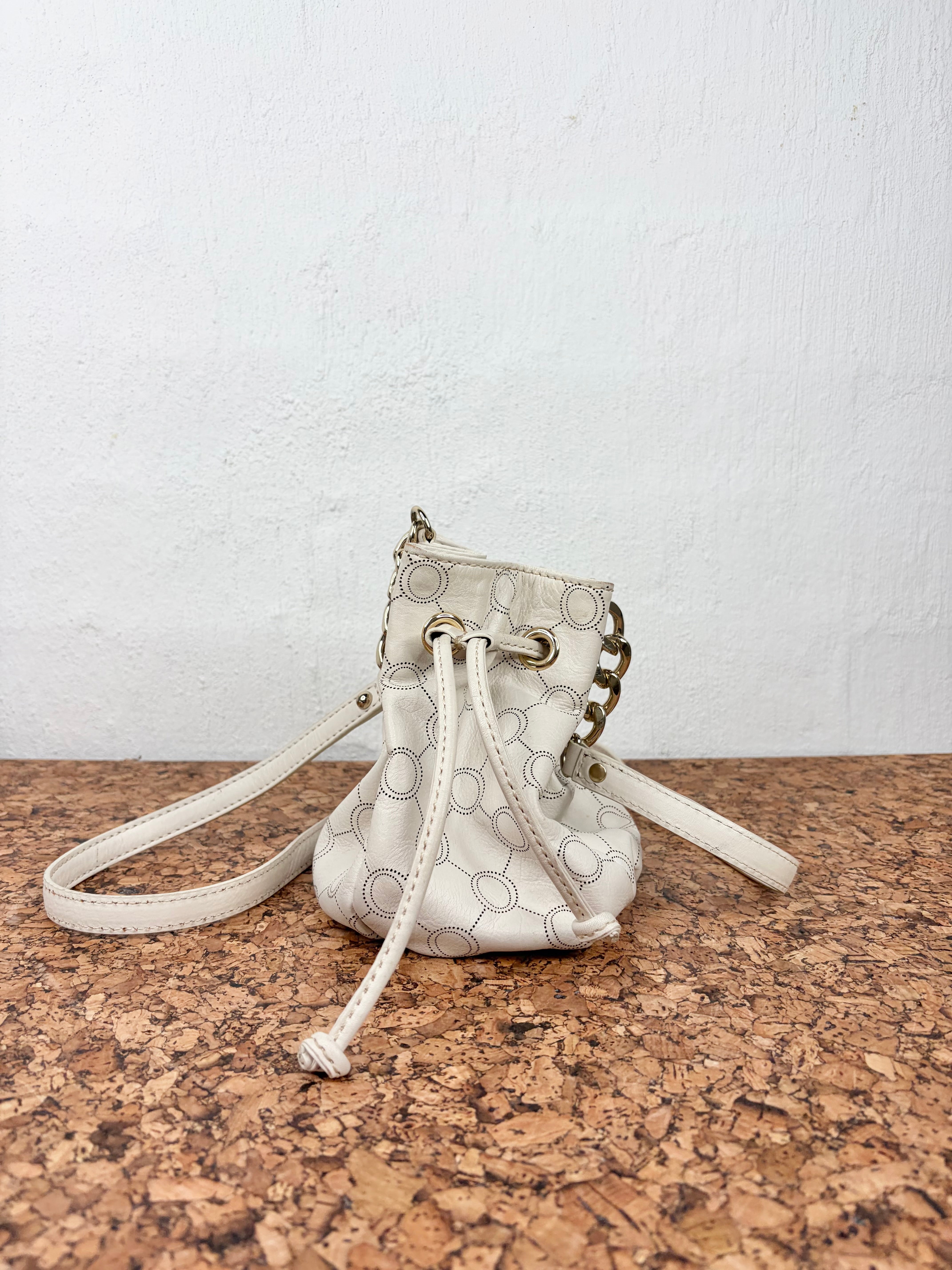 Oroton Cream Monogram Drawstring Bag