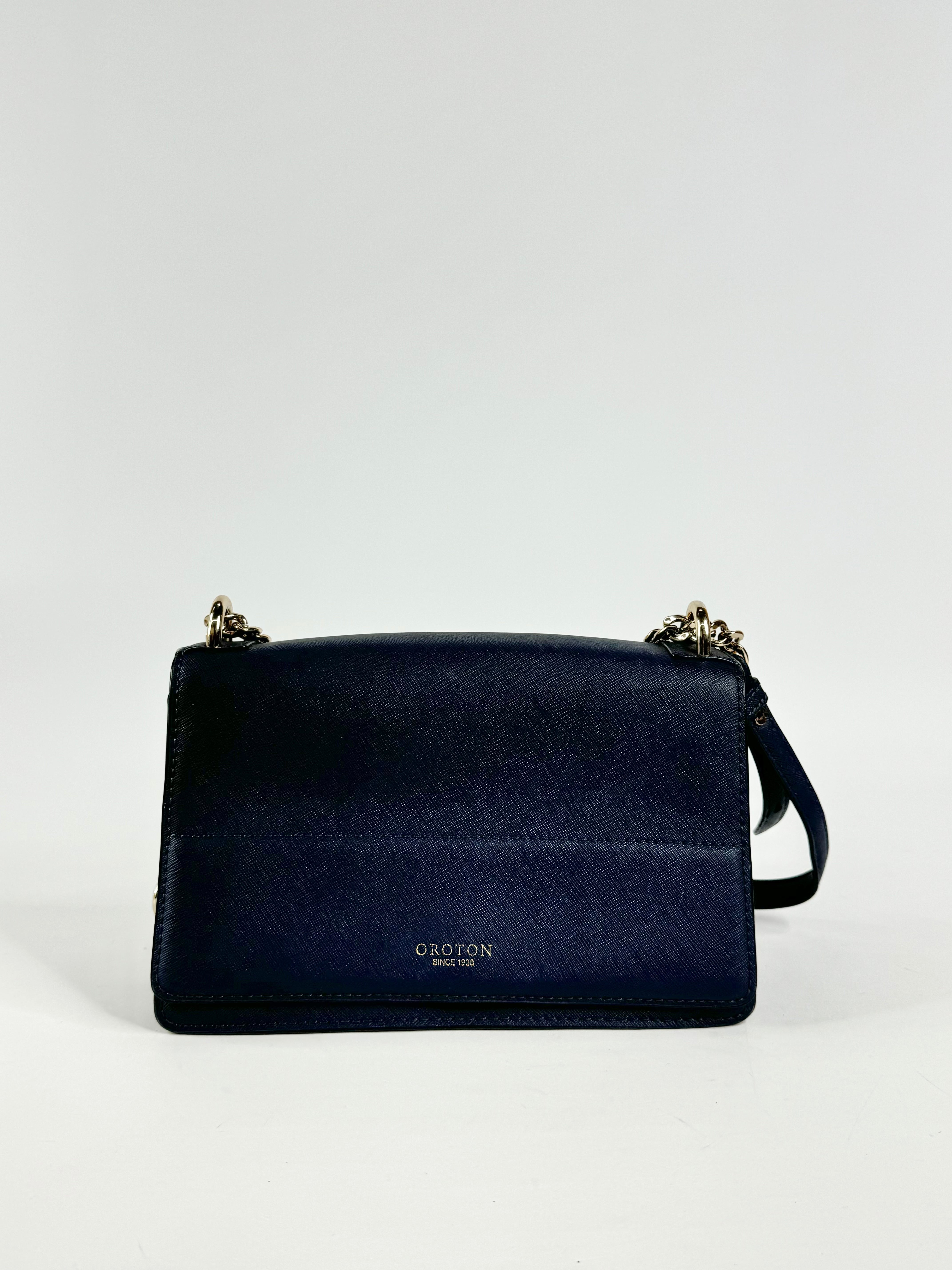 Oroton Navy Blue Cuban Chain Cross Body Bag