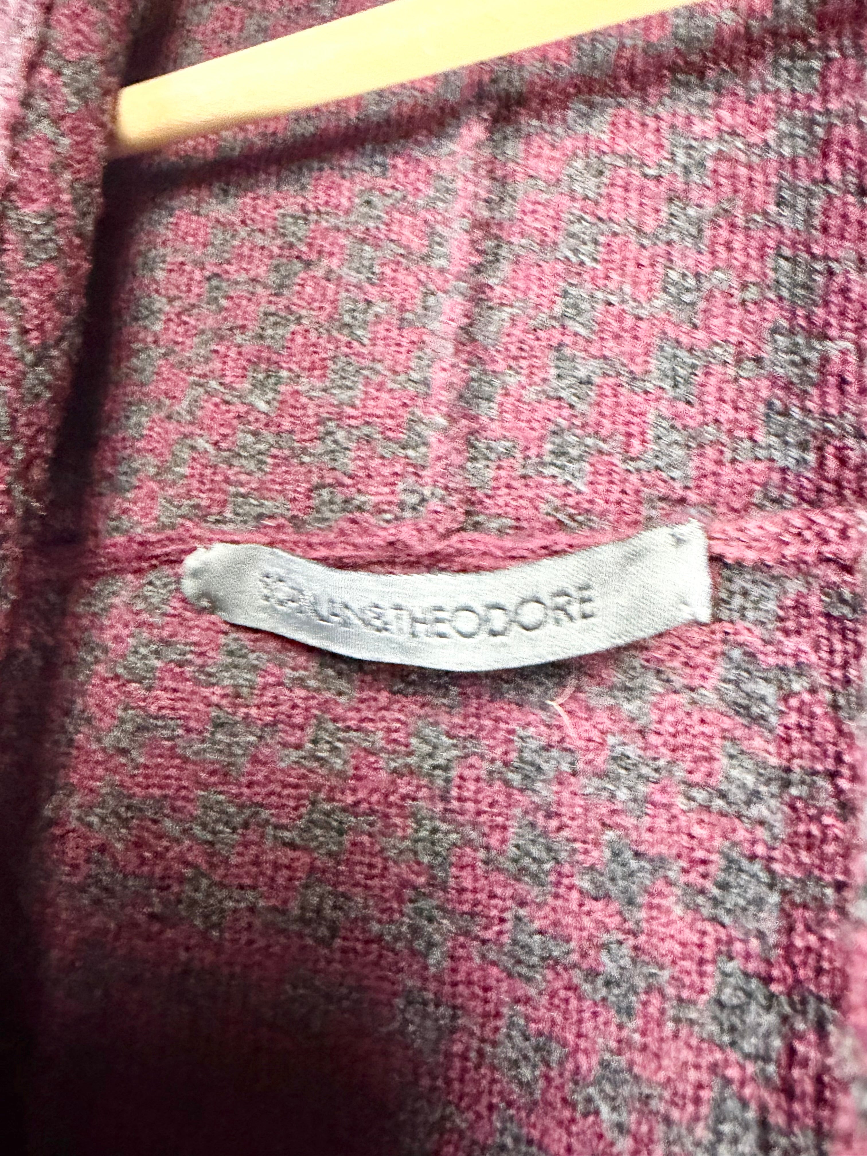 Scanlan Theodore Wine & Charcoal Houndstooth Pattern Mesh Match Cardigan - AU8/10