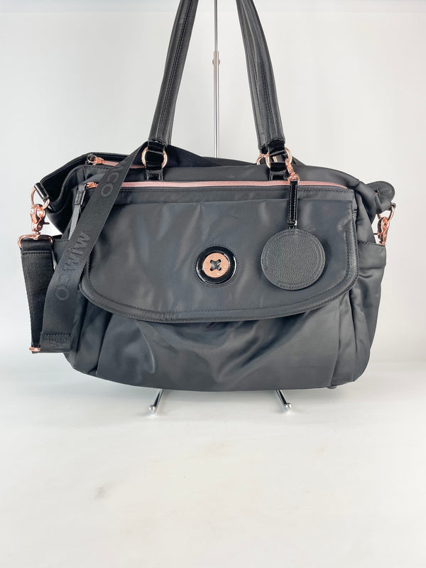 Mimco 'Mim-Mazing' Black & Rose Gold Baby Bag