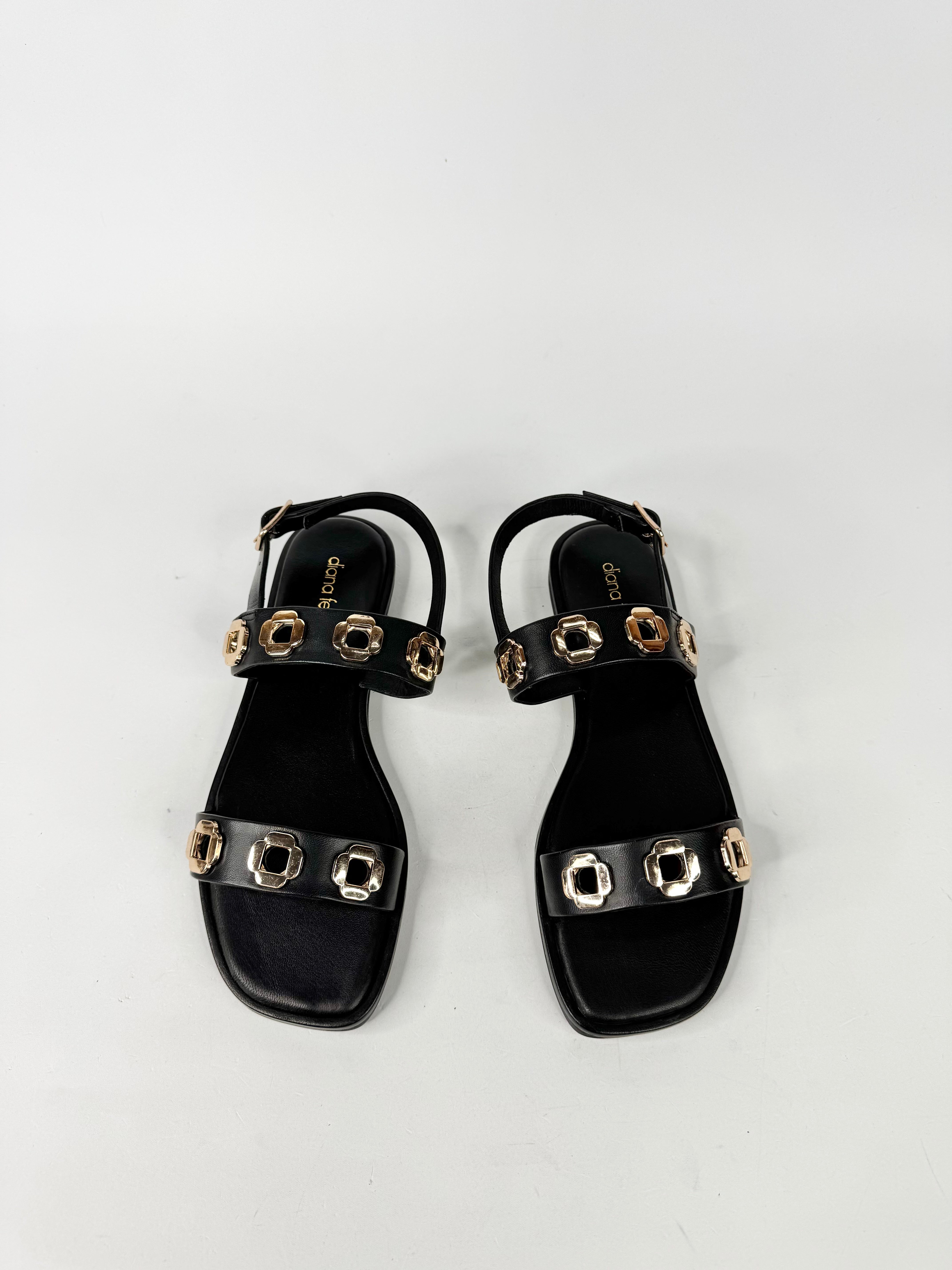 MFW Diana Ferrari Todri-DF Black Gold Eyelet Sandals - EU37