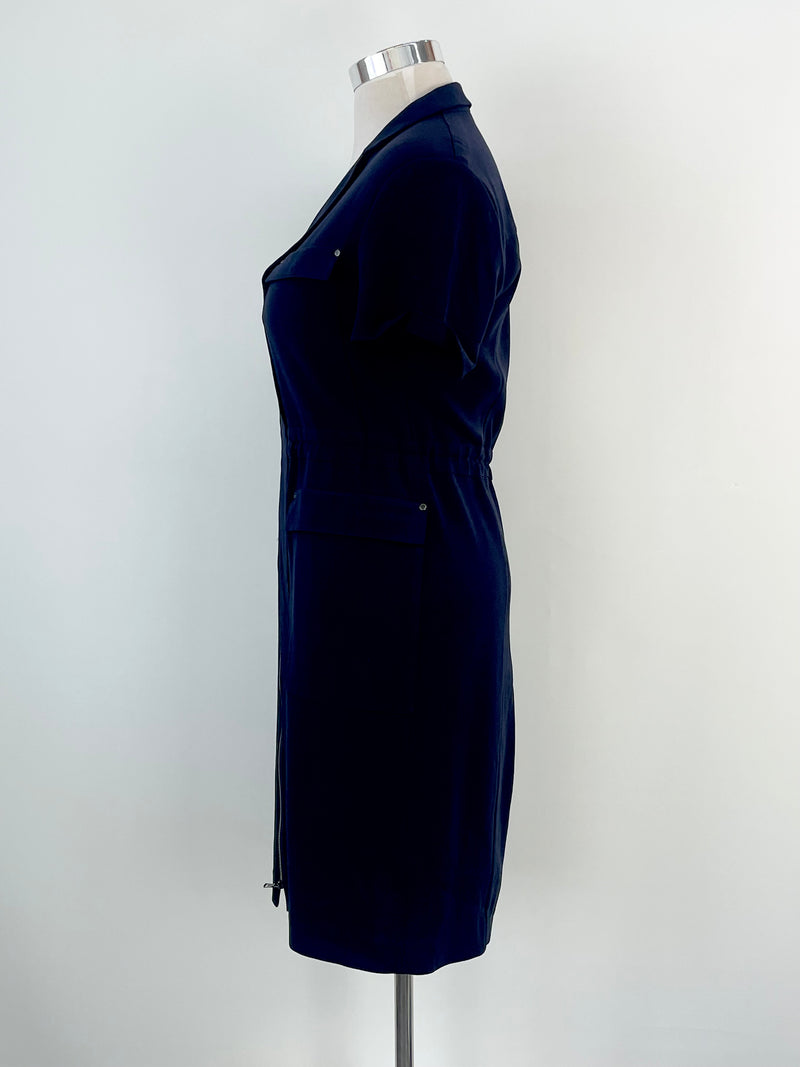 Boss Hugo Boss Navy Blue Zip-Up 'Hanetta' Midi Dress - AU12