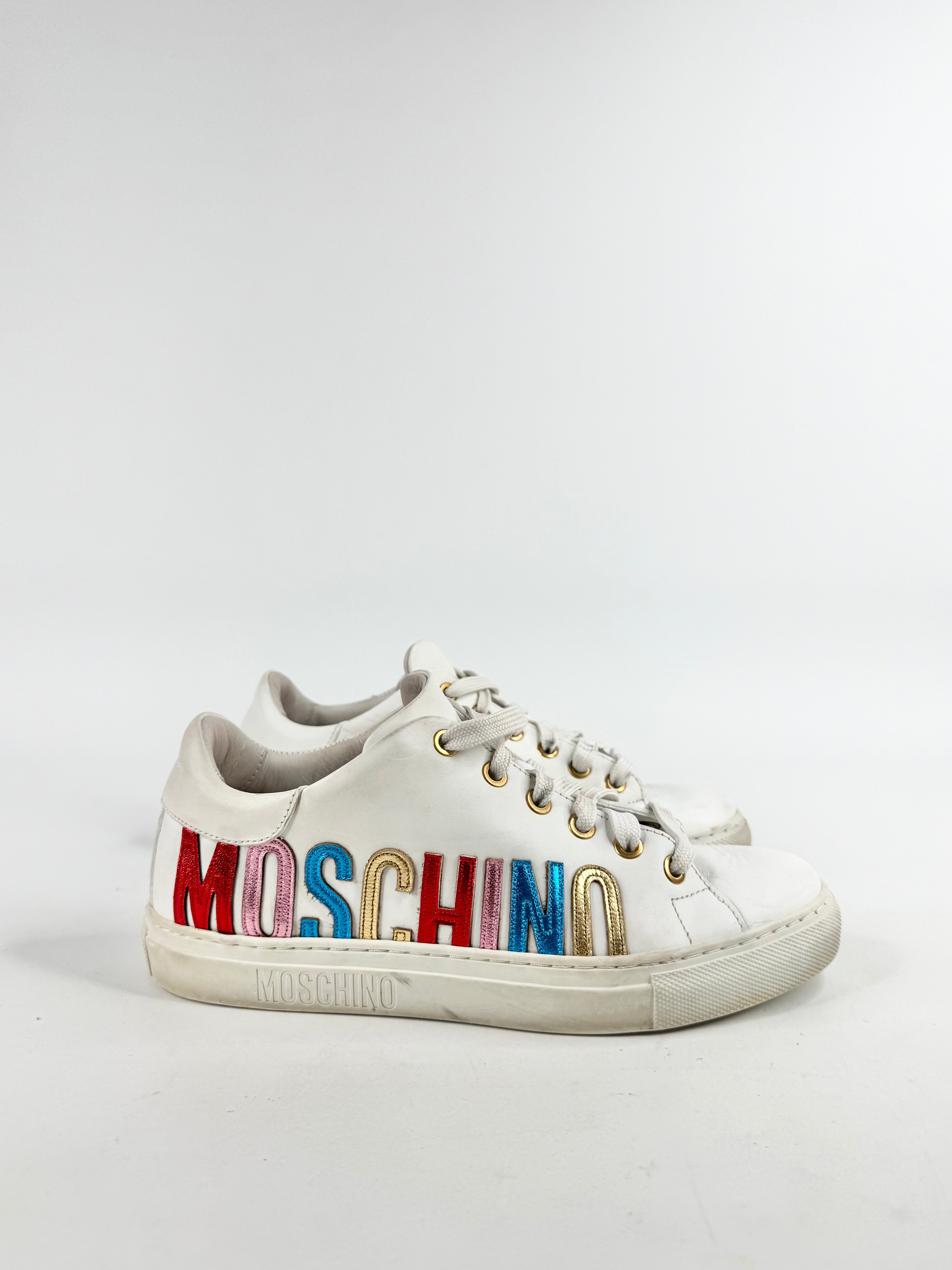 Moschino White Rainbow Logo Sneakers - EU36