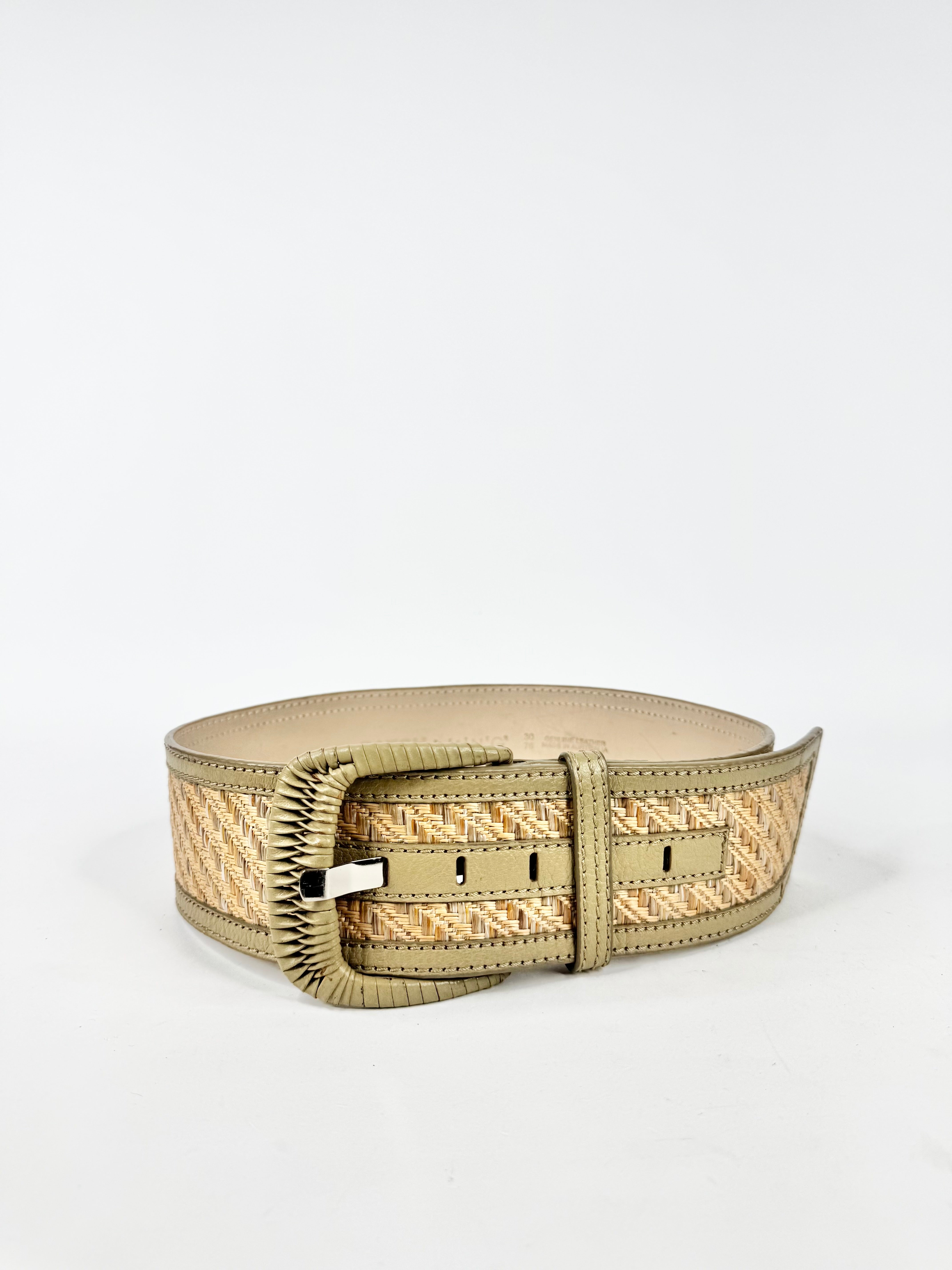 Satch Green & Gold Leather Trim Waist Belt - 30/76