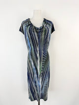 Halston Heritage Blue Striped Cowl Neck Midi Dress- AU8