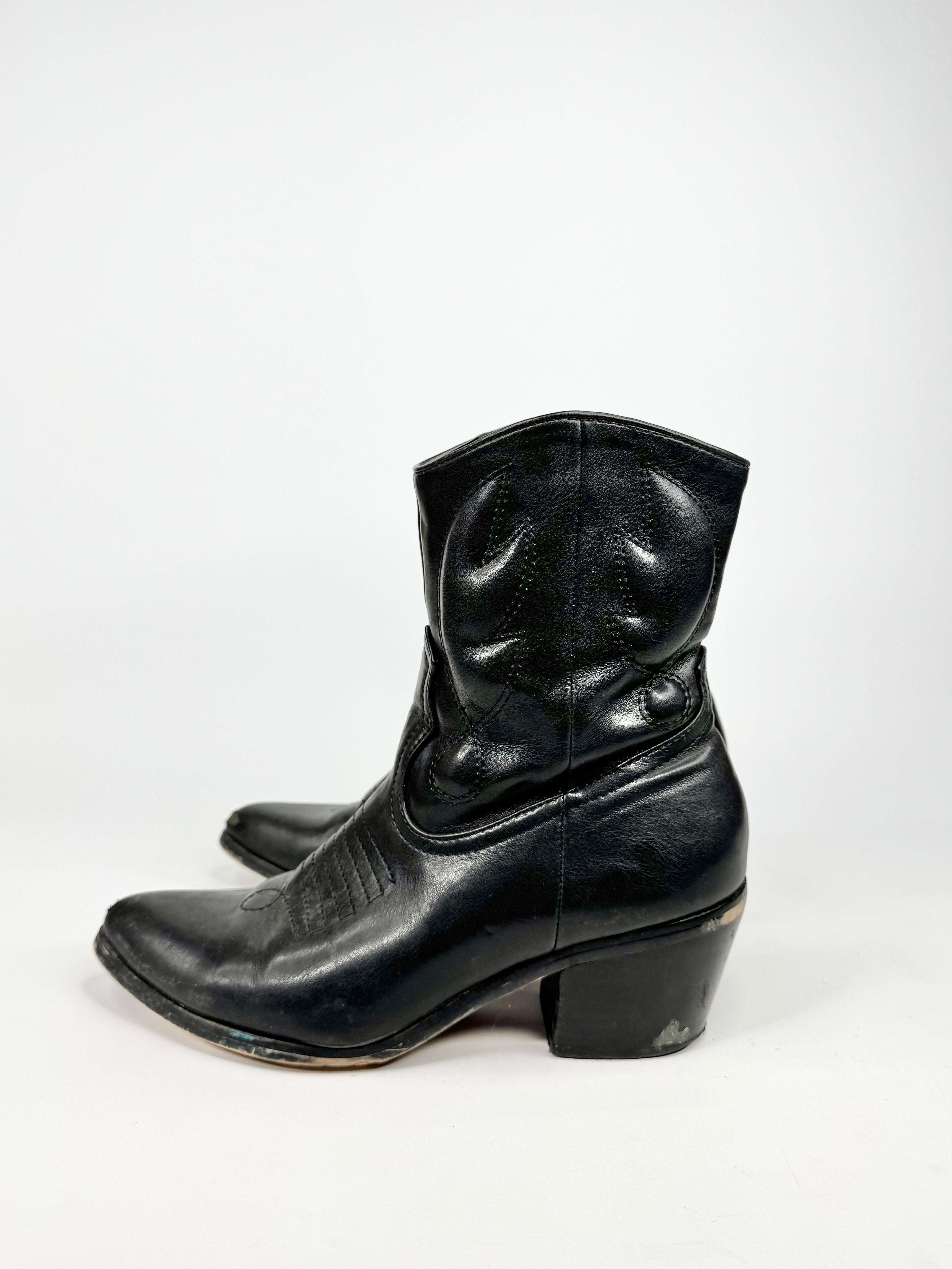 MFW Black Cowboy Style Ankle Boots - EU40