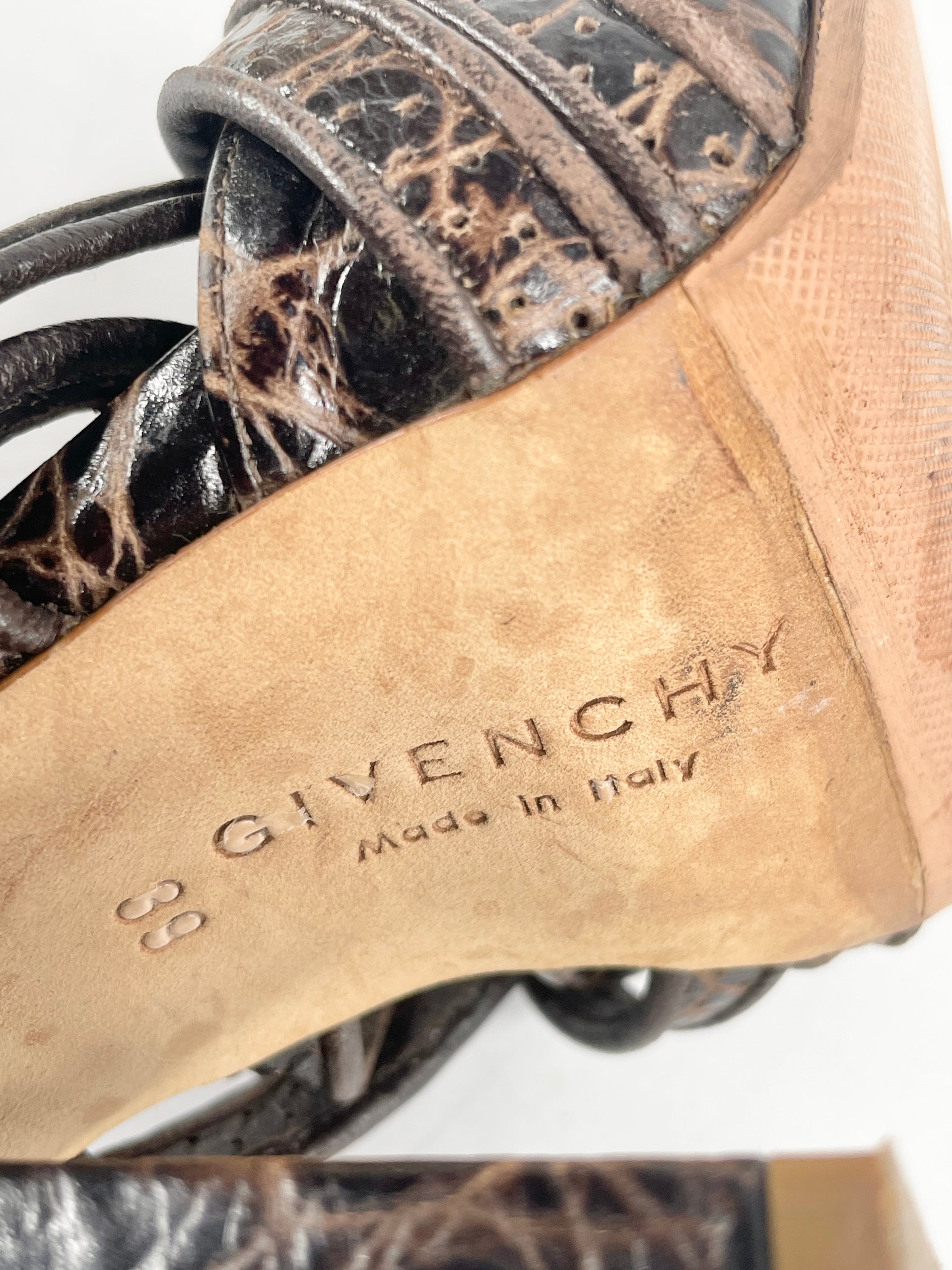 Givenchy Brown Leather Textured Cross-Strap Open Toe Sandals - EU39