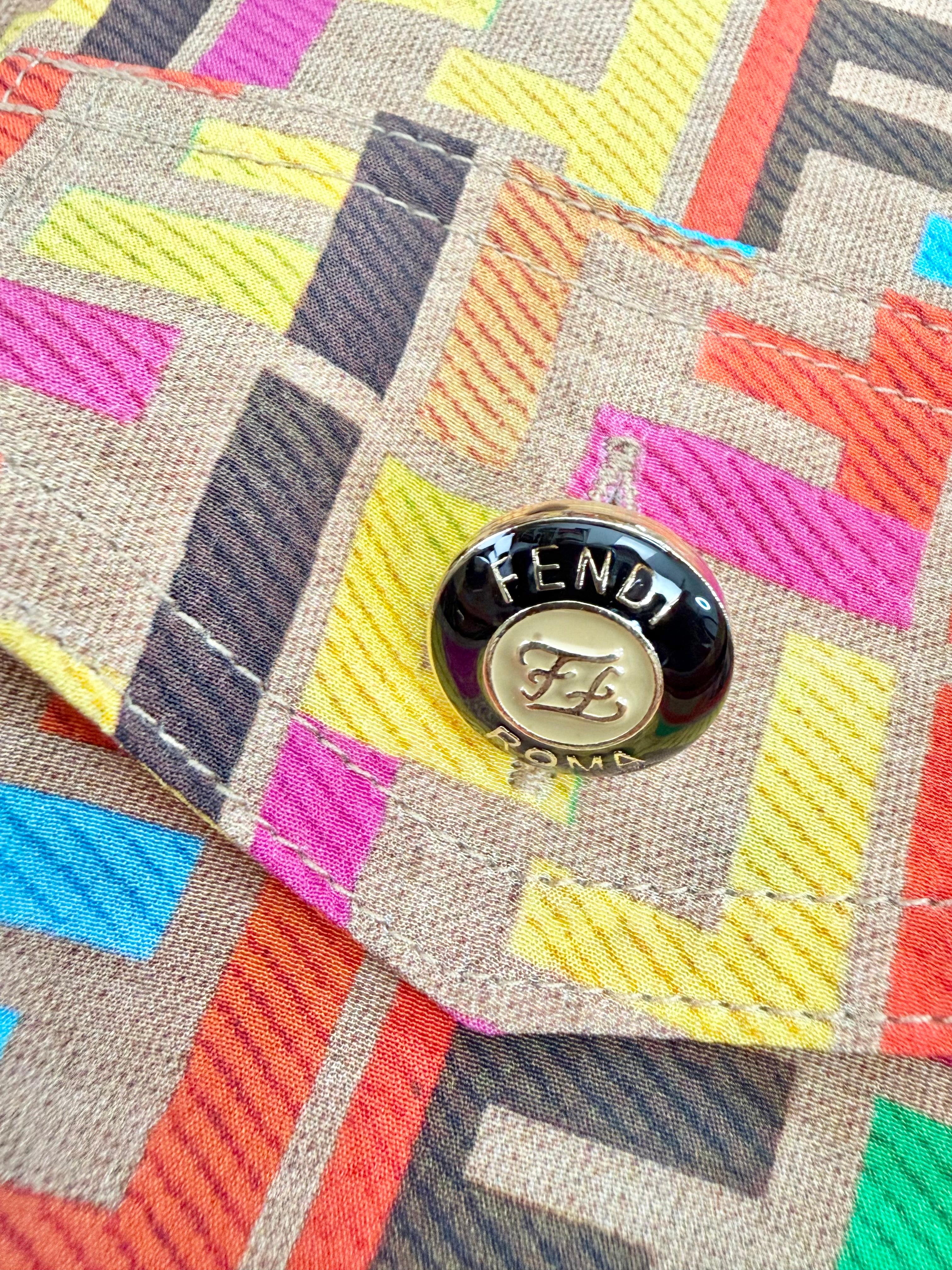 Fendi Multicolour Silk Monogramed Shirt - AU10/12