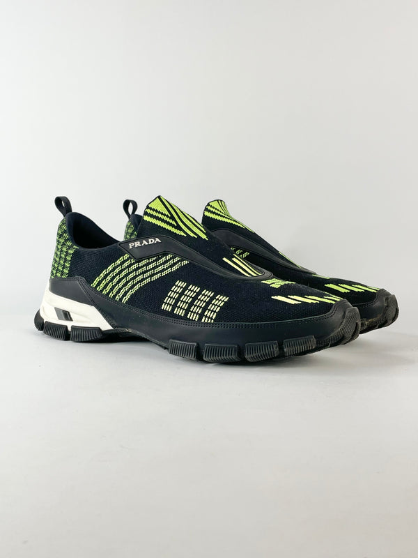 Prada Neon Green & Black Crosssection Slip On Sneakers - US10
