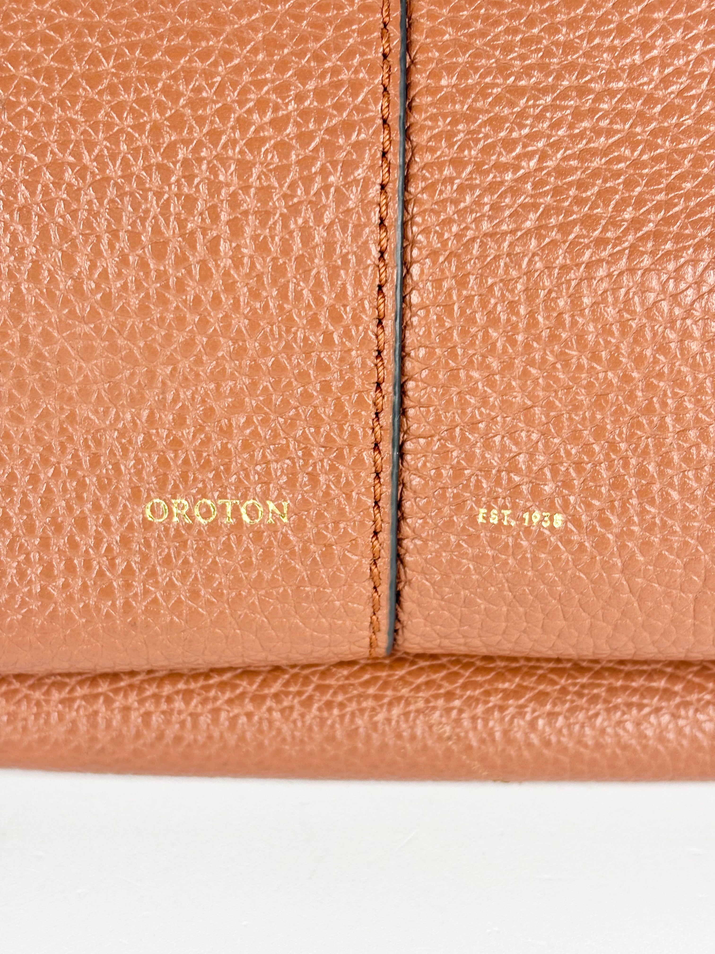 Oroton Chestnut Grained Leather Crossbody Bag