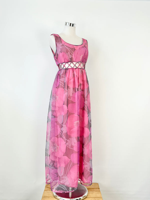 Vintage 70s St Michaels Purple Floral Maxi Dress - AU8