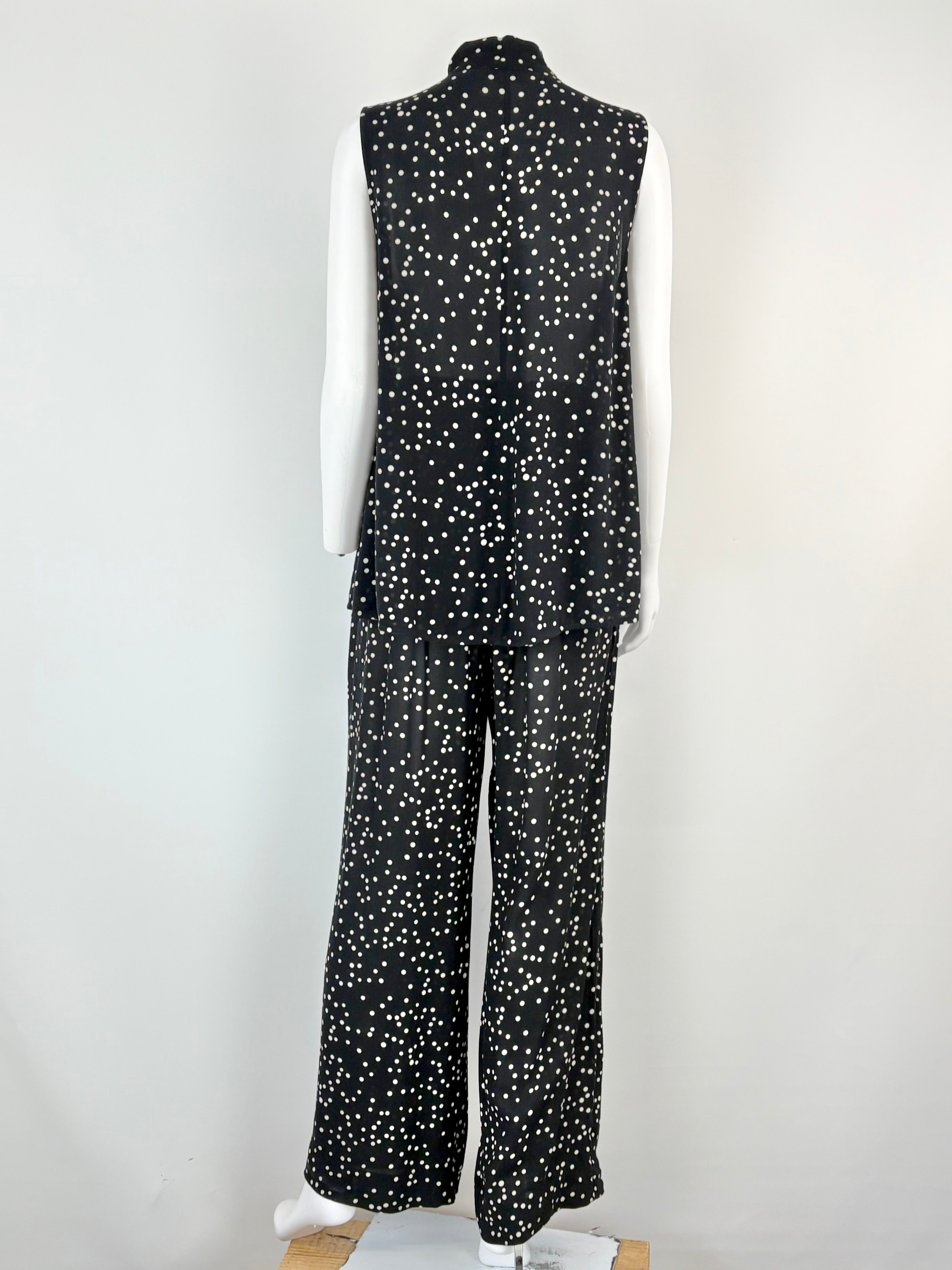 Zimmermann Sheer Black & White Dotted Sleeveless Top & Pants Set - AU8