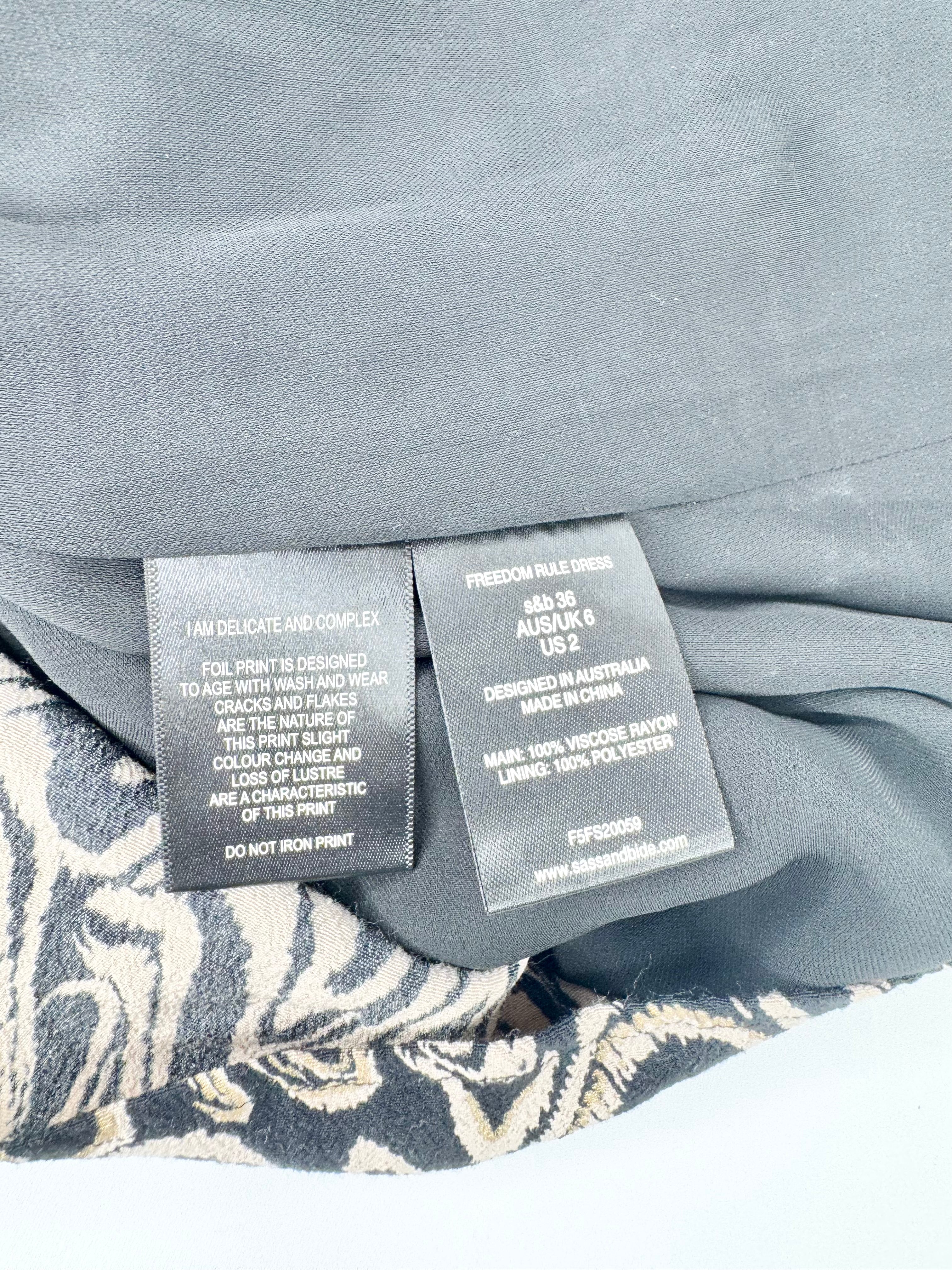 Sass & Bide 'Freedom Rule' Black & Gold Midi Dress - AU6